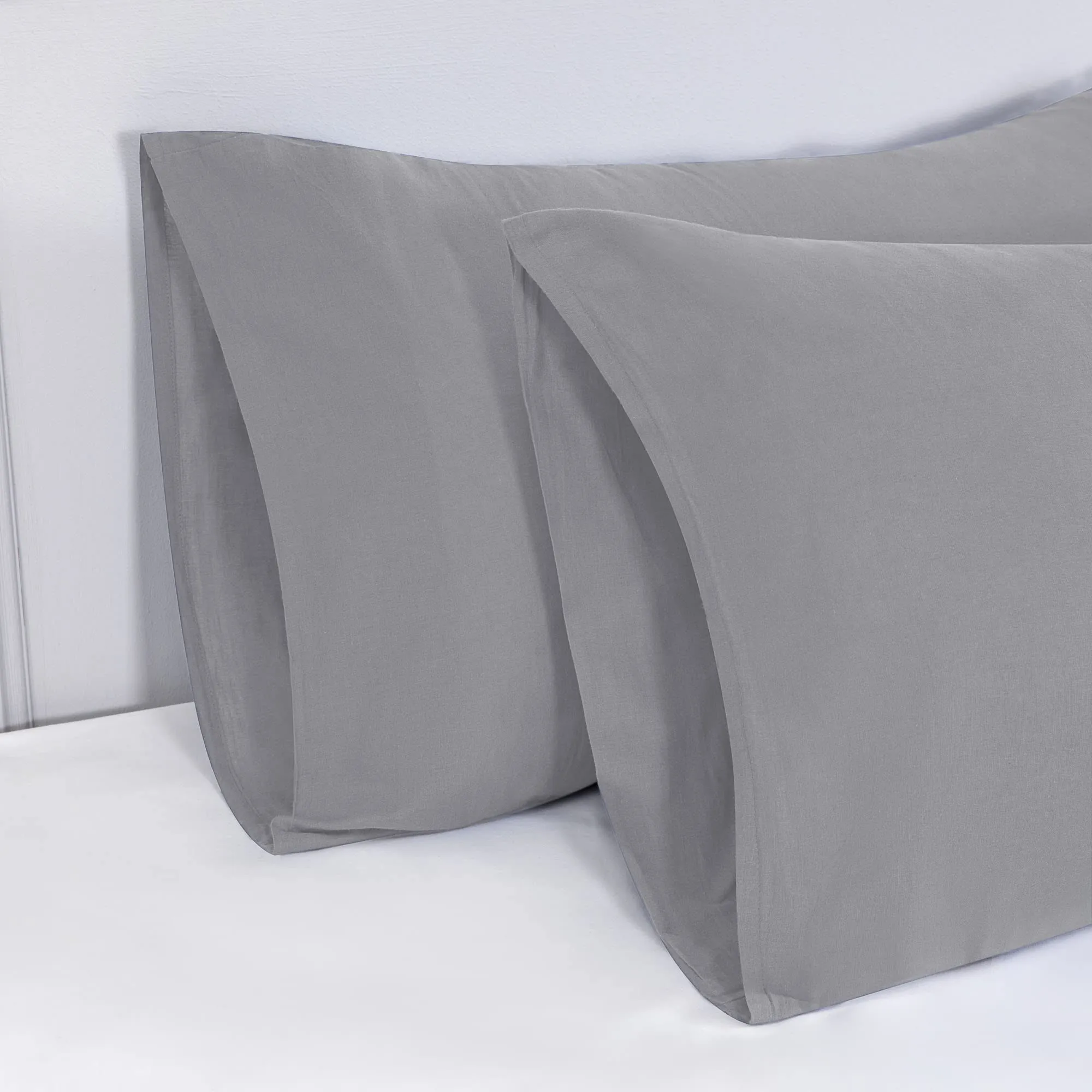 Poligino Federe Cuscini Letto Matrimoniale in Cotone 40x70 cm, Set 2, Grigio Chiaro - immagine 3