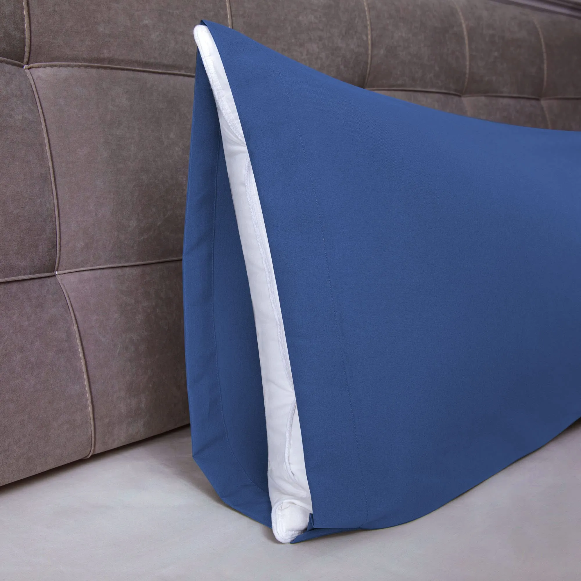 Poligino Federe Cuscini Letto Matrimoniale in Cotone 45x150 cm, Certificato Oeko-TEX, Blu - immagine 3