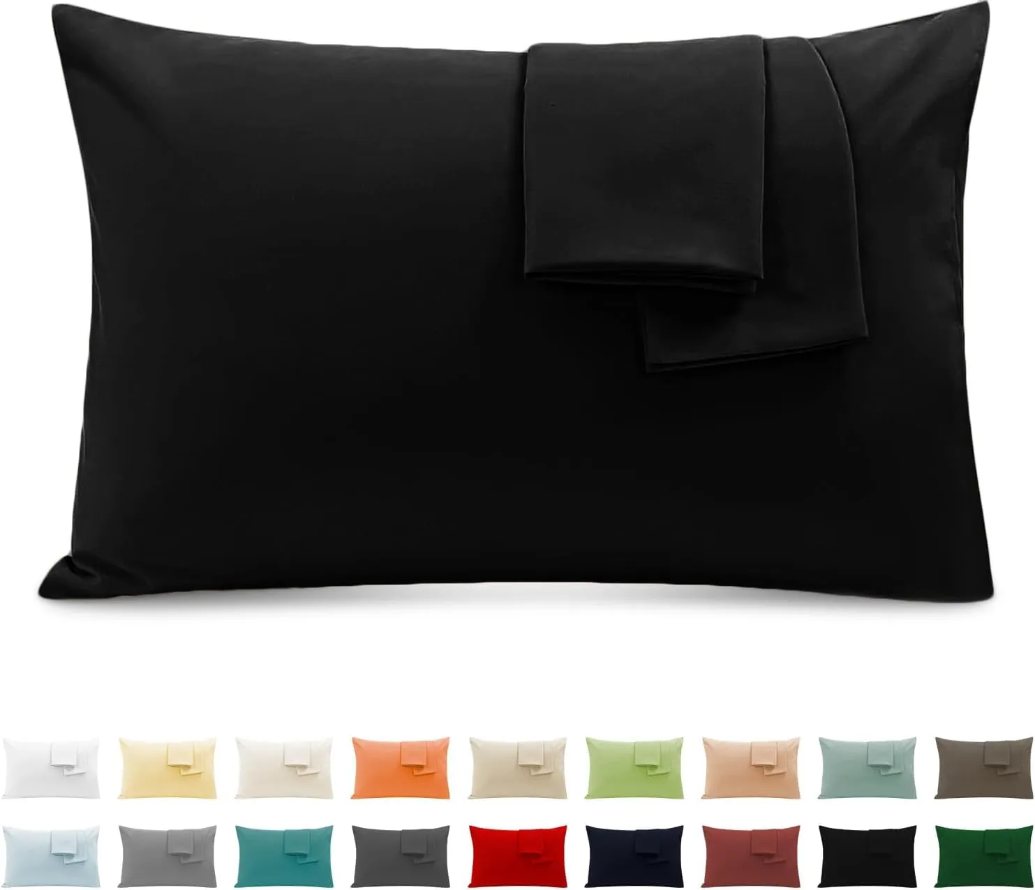 Poligino Federe Cuscini Letto Matrimoniale in Cotone 40x70 cm, Set 2, Nero - immagine 1