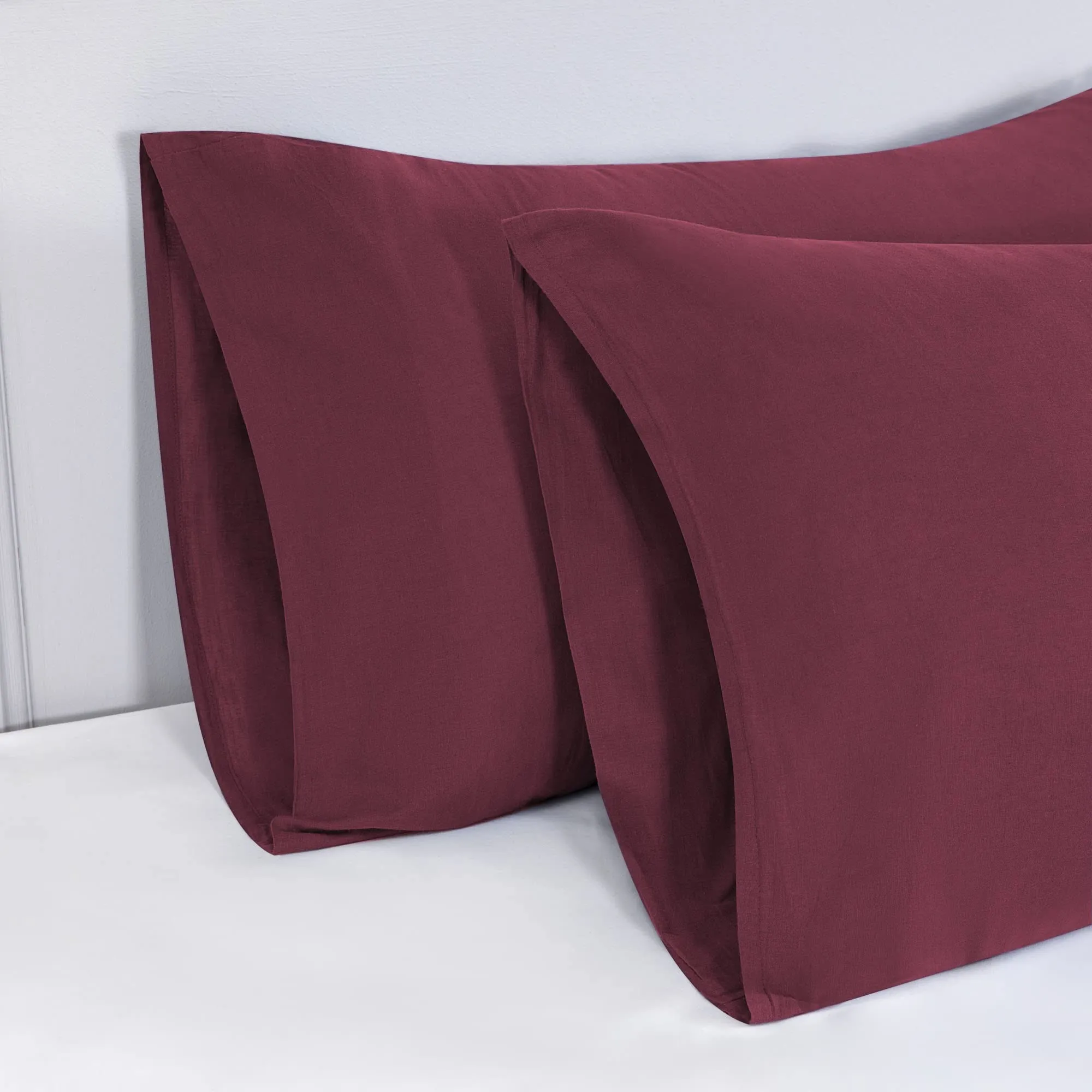 Poligino Federe Cuscini Letto Matrimoniale in Cotone 50x80 cm, Set 2 Pezzi, Bordeaux - immagine 3