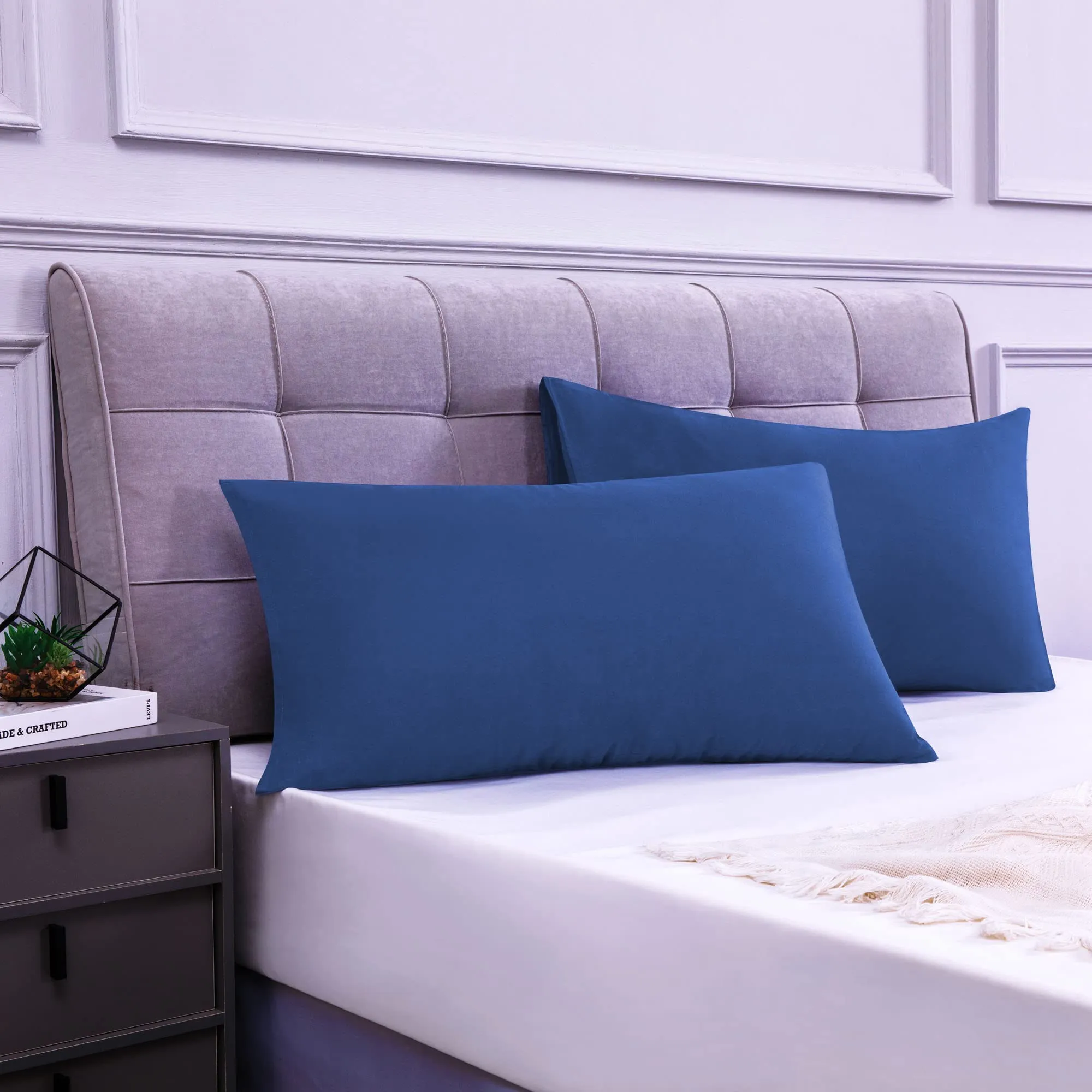 Poligino Federe Cuscini in Cotone 50x70 cm, Set da 2, Blu - immagine 2