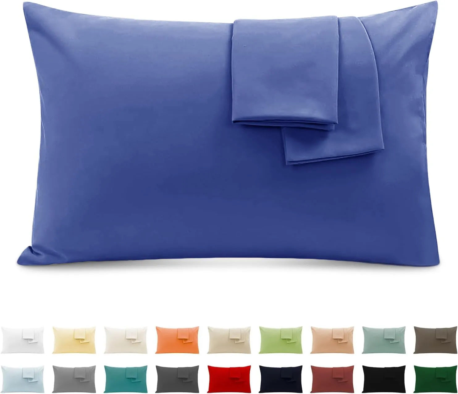 Poligino Set 2 Federe Cuscini Letto Matrimoniale in Cotone 40x70 cm, Blu - immagine 1