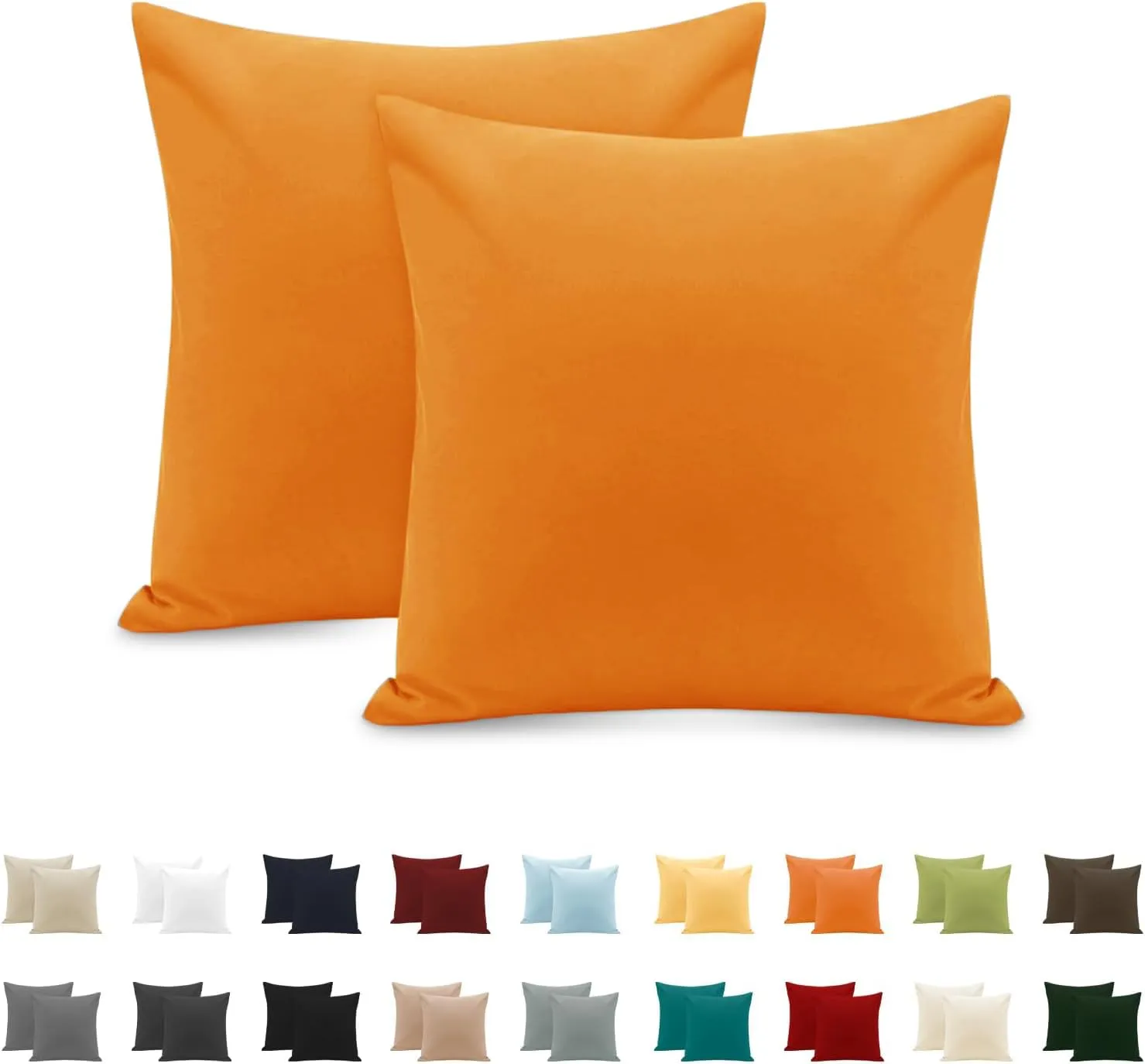 Poligino Federe Cuscini Letto Matrimoniale in Cotone 65x65 cm, Set 2 Pezzi, Arancione - immagine 1