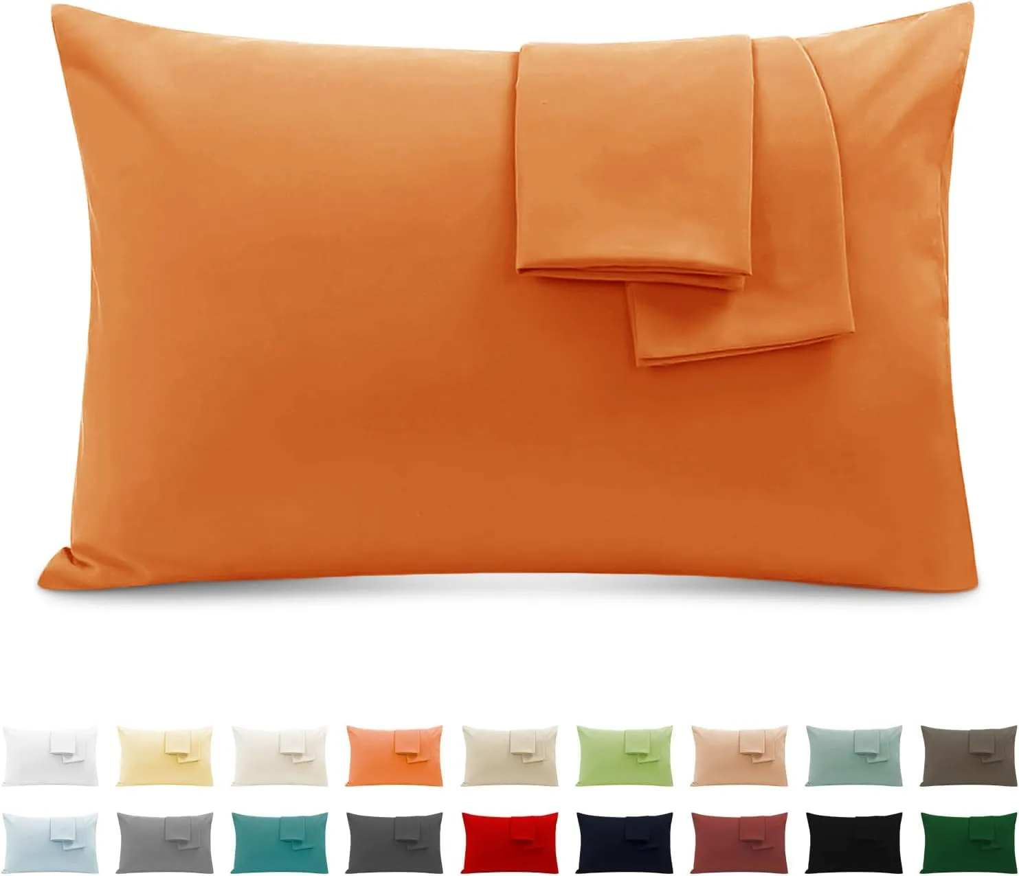 Poligino Set 2 Federe Cuscini Letto Matrimoniale in Cotone 50x80 cm, Arancione - immagine 1