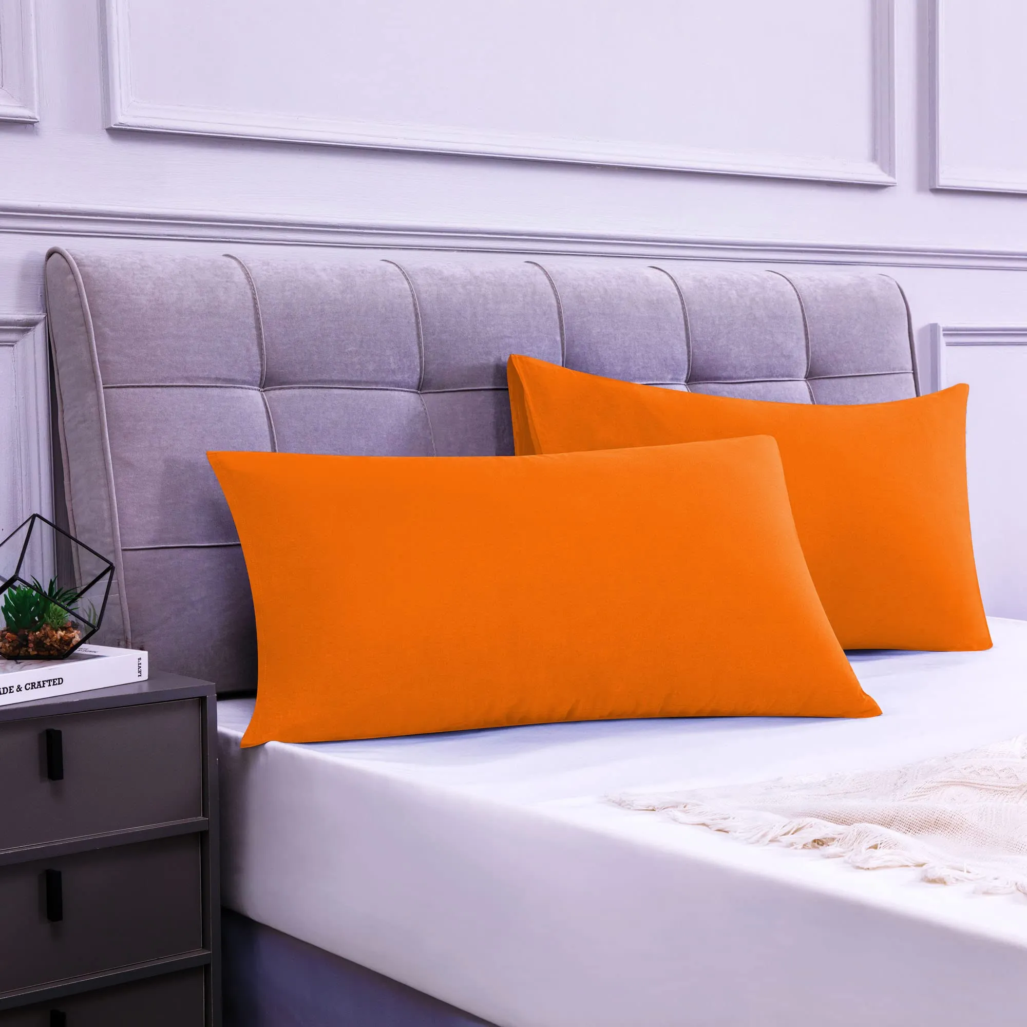 Poligino Set 2 Federe Cuscini Letto Matrimoniale in Cotone 50x80 cm, Arancione - immagine 2