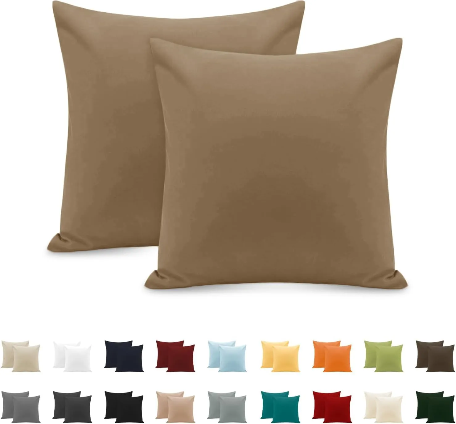 Poligino Set 2 Federe Cuscini Letto Matrimoniale in Cotone 65x65 cm - Tortora - immagine 1
