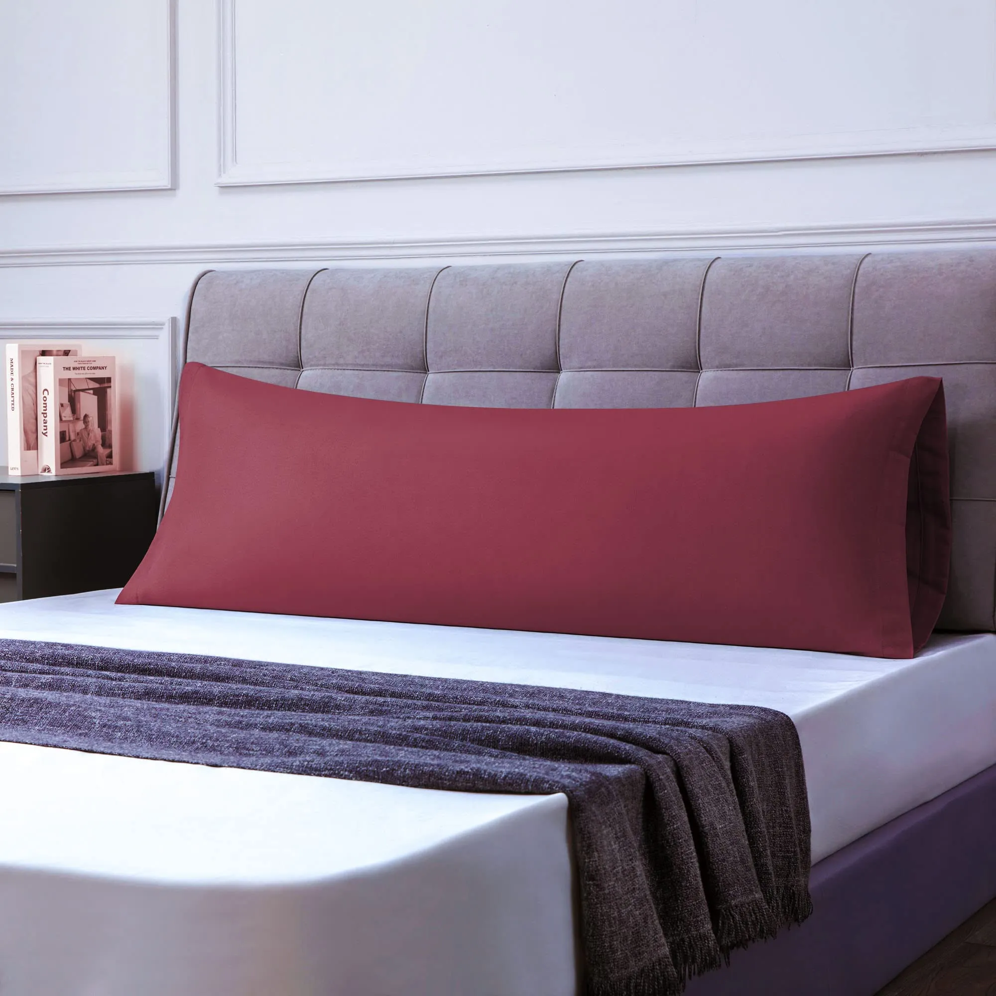 Poligino Federe Cuscini Letto Matrimoniale in Cotone 45x135 cm, Bordeaux - immagine 2