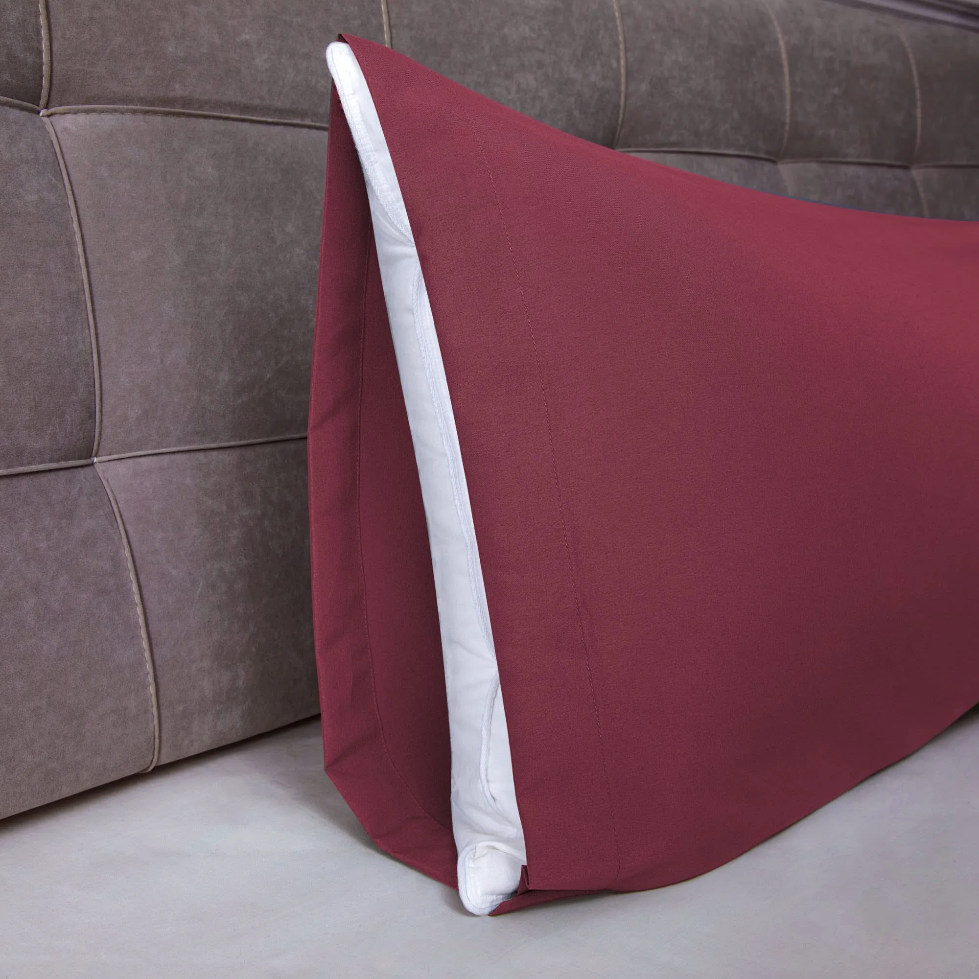 Poligino Federe Cuscini Letto Matrimoniale in Cotone 45x135 cm, Bordeaux - immagine 3