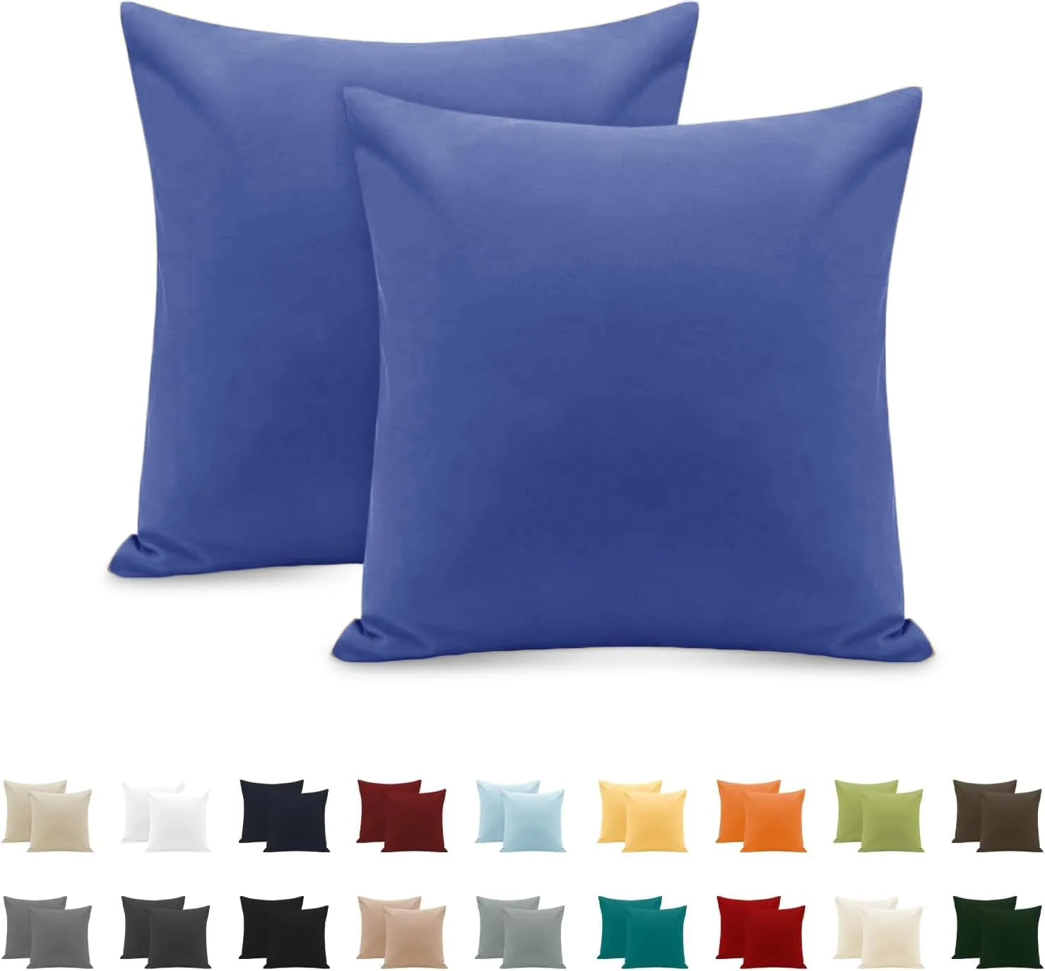 Poligino Federe Cuscini Letto Matrimoniale in Cotone 65x65 cm, Set 2 Pezzi, Oeko-TEX, Blu - immagine 1