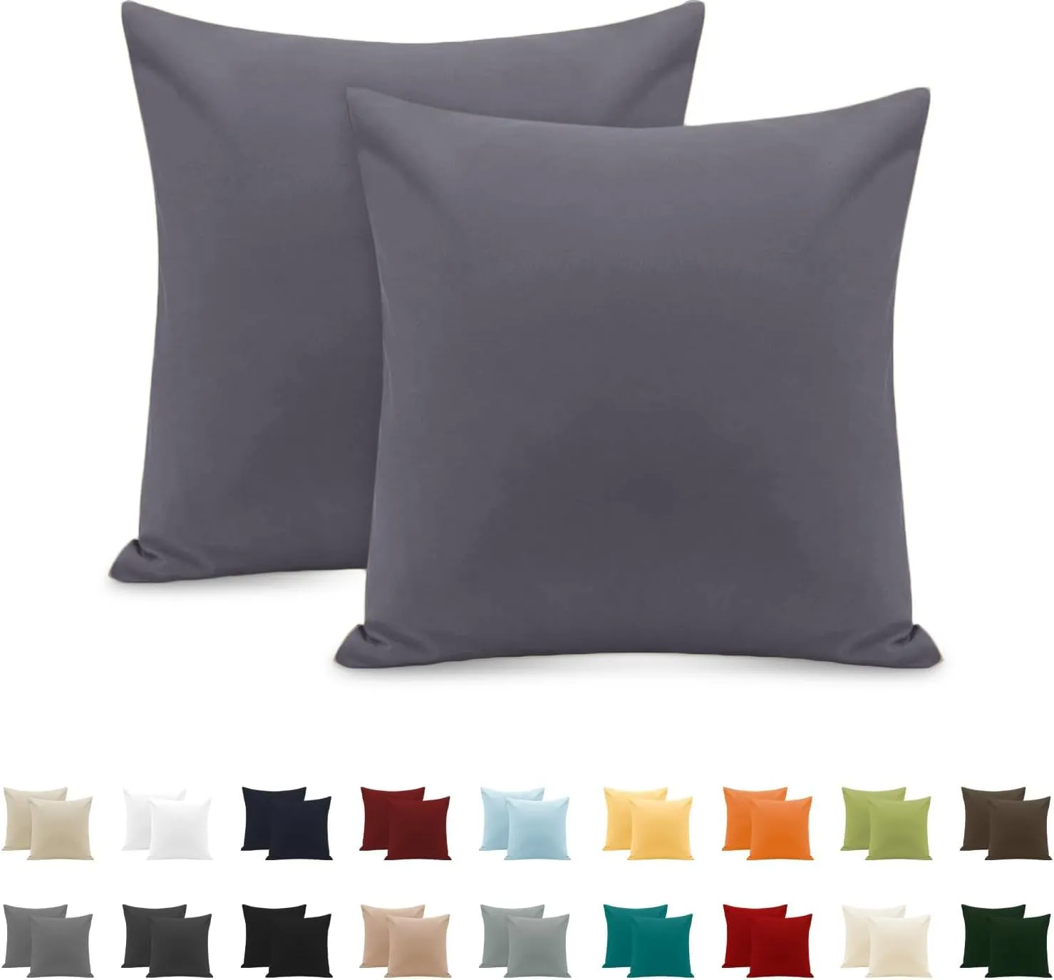 Poligino Federe Cuscini Letto Matrimoniale in Cotone, 65x65 cm, Set di 2, Grigio Scuro - immagine 1