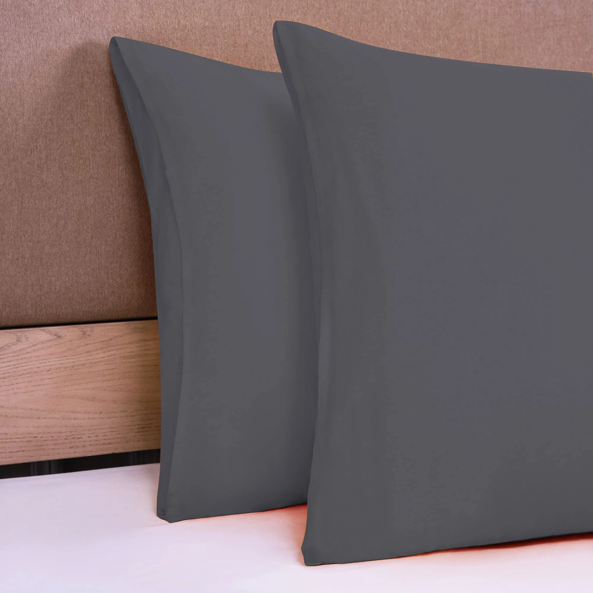 Poligino Federe Cuscini Letto Matrimoniale in Cotone, 65x65 cm, Set di 2, Grigio Scuro - immagine 3