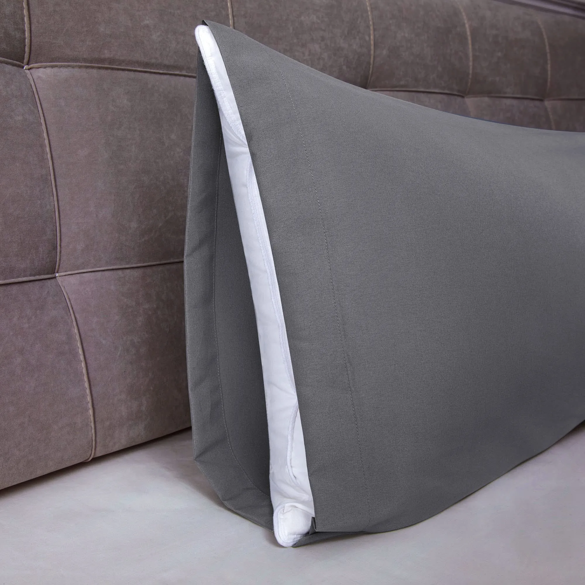 Poligino Federe Cuscini Letto Matrimoniale in Cotone 45x150 cm, Grigio Scuro - immagine 3