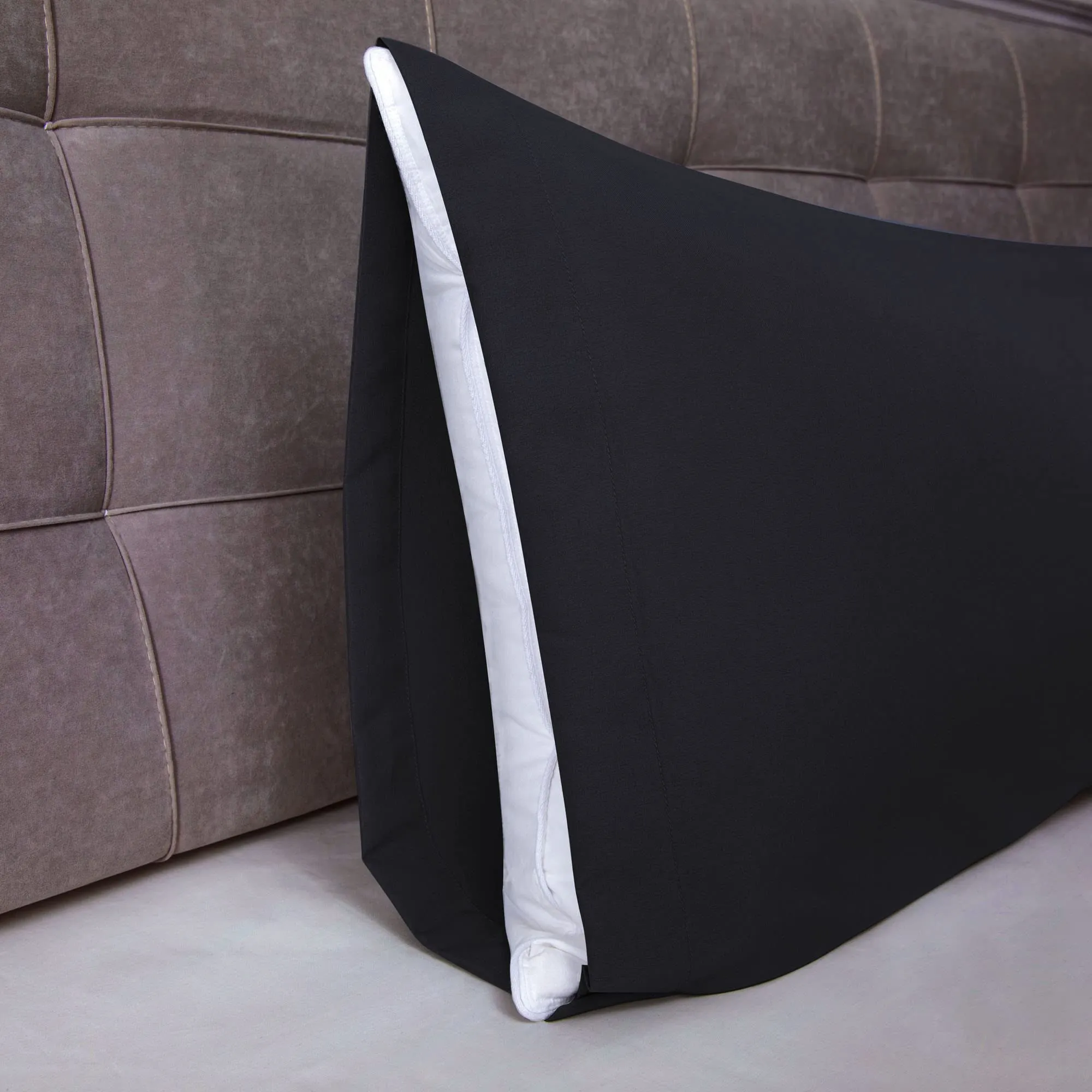 Poligino Federe Cuscini Letto Matrimoniale in Cotone 45x150 cm, Nero - immagine 3