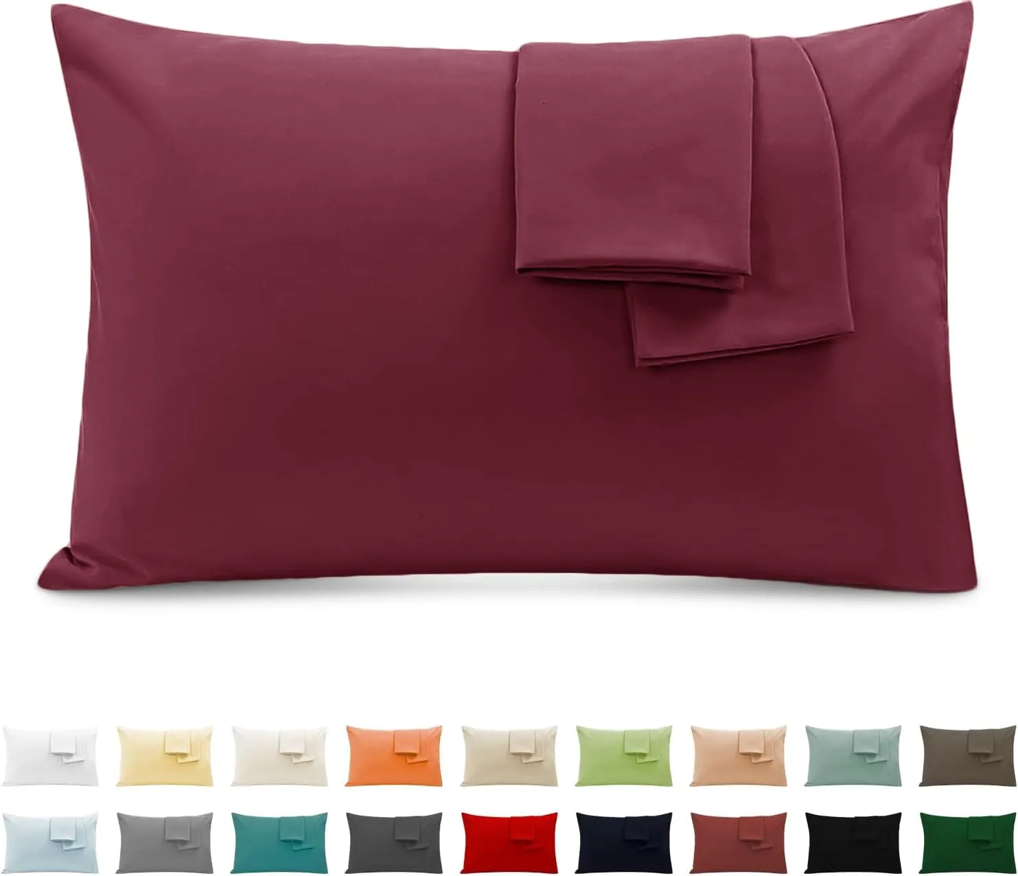 Poligino Federe Cuscini Letto Matrimoniale in Cotone Oeko-TEX 45x150 cm, Bordeaux - immagine 1