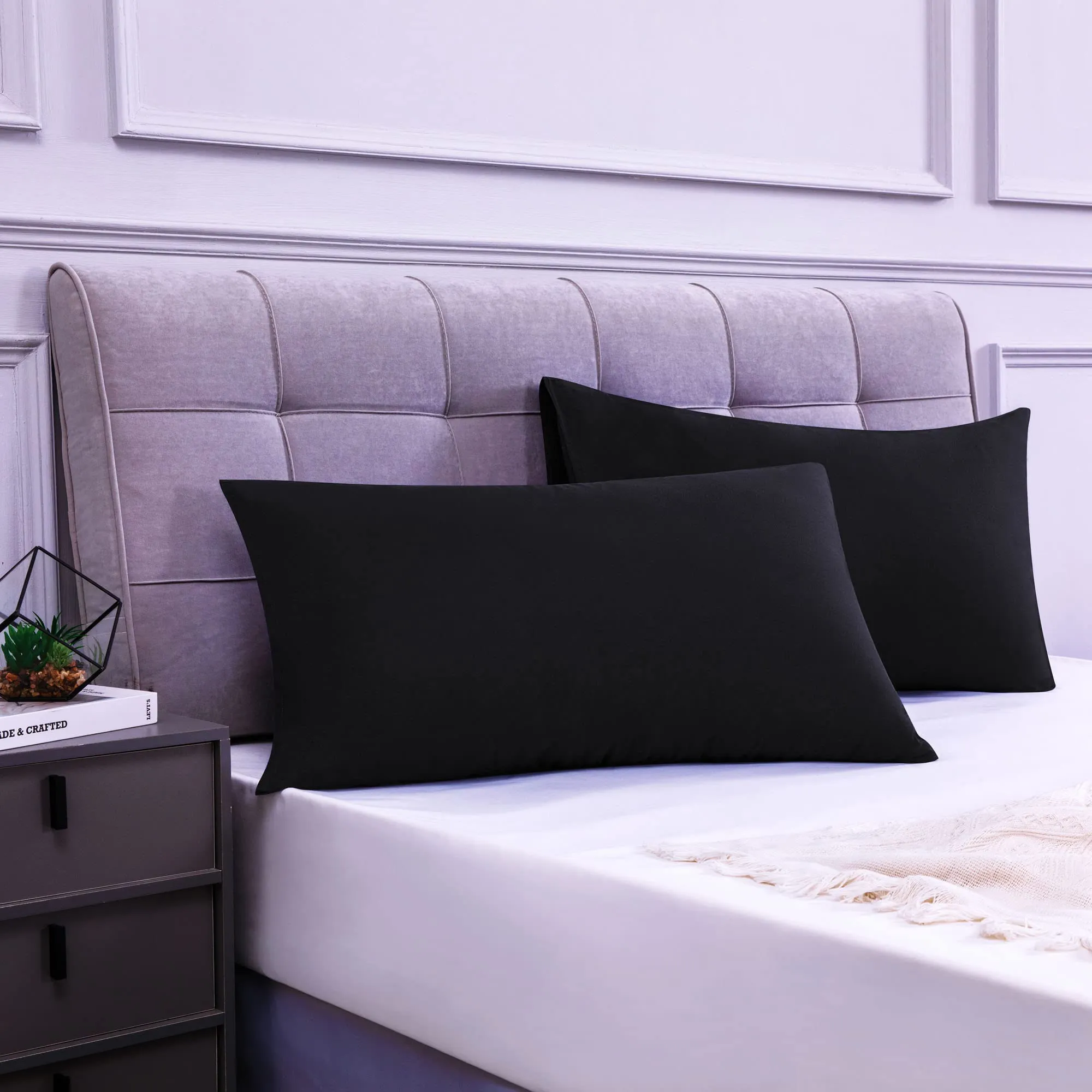 Poligino Set 2 Federe Cuscini in Cotone 50x80 cm, Nero - immagine 2