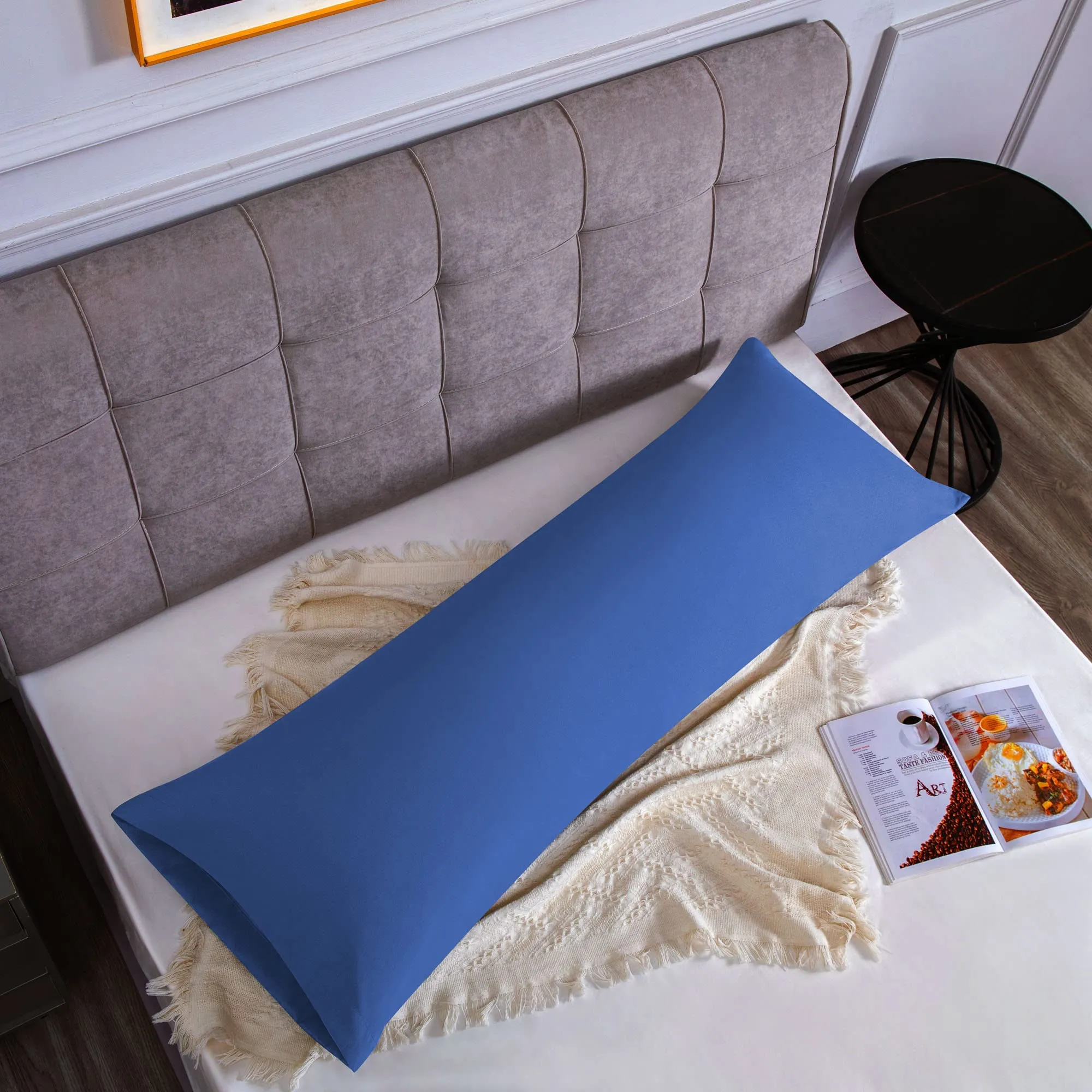 Poligino Federe Cuscini Letto Matrimoniale in Cotone 45x135 cm, Certificato Oeko-TEX, Blu - immagine 1
