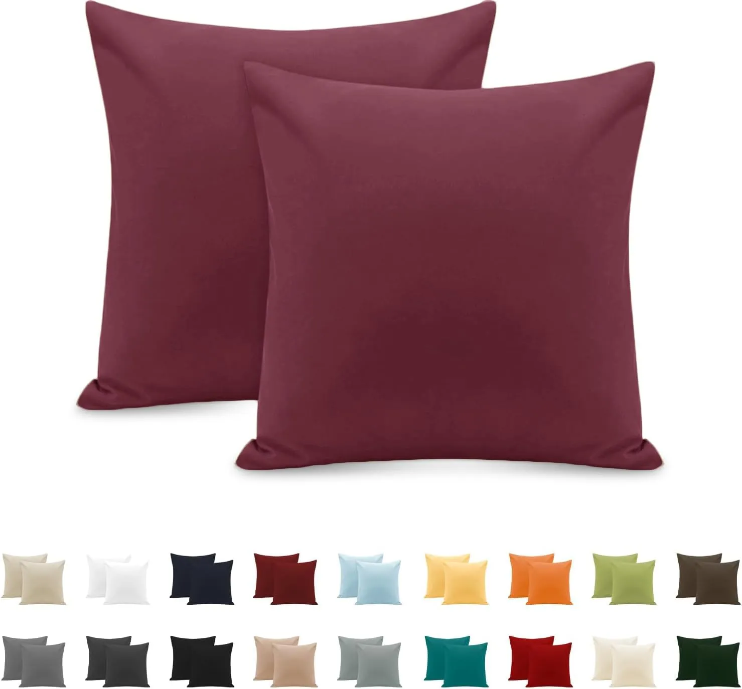 Poligino Set 2 Federe Cuscini Letto Matrimoniale in Cotone 65x65 cm, Oeko-Tex, Bordeaux - immagine 1