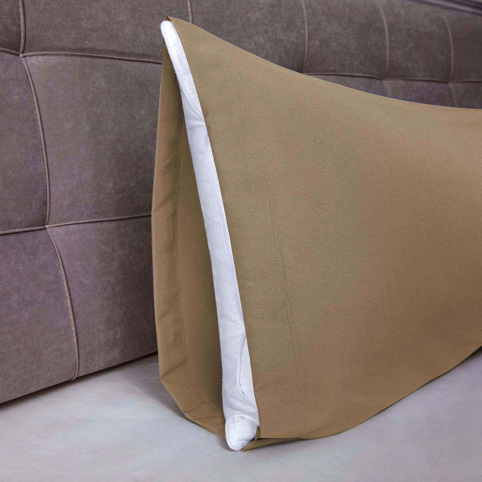 Poligino Federe Cuscini Letto Matrimoniale in Cotone 45x150 cm, Certificato Oeko-TEX, Tortora - immagine 3