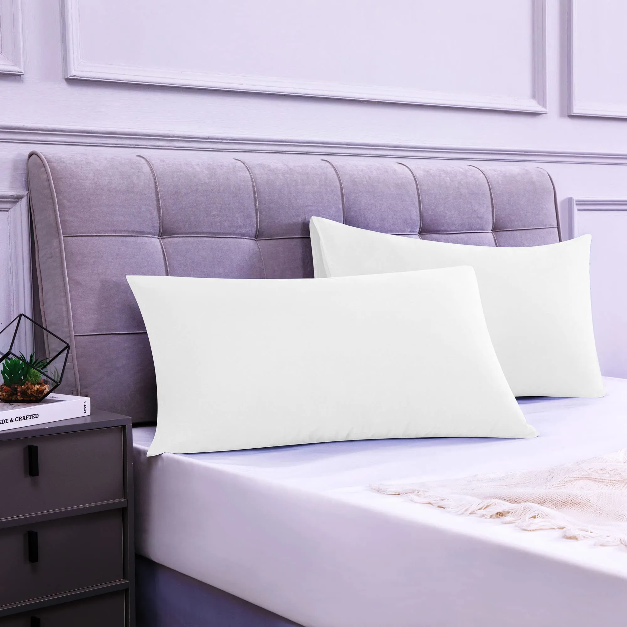 Poligino Federe Cuscini Letto Matrimoniale in Cotone 50x70 cm, Set 2 Pezzi, Certificato Oeko-TEX, Bianco - immagine 2