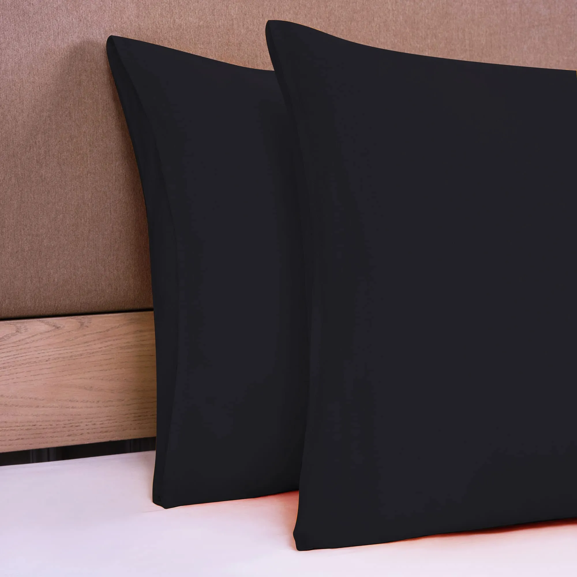 Poligino Set 2 Federe Cuscini Letto Matrimoniale in Cotone 65x65 cm, Nero - immagine 3