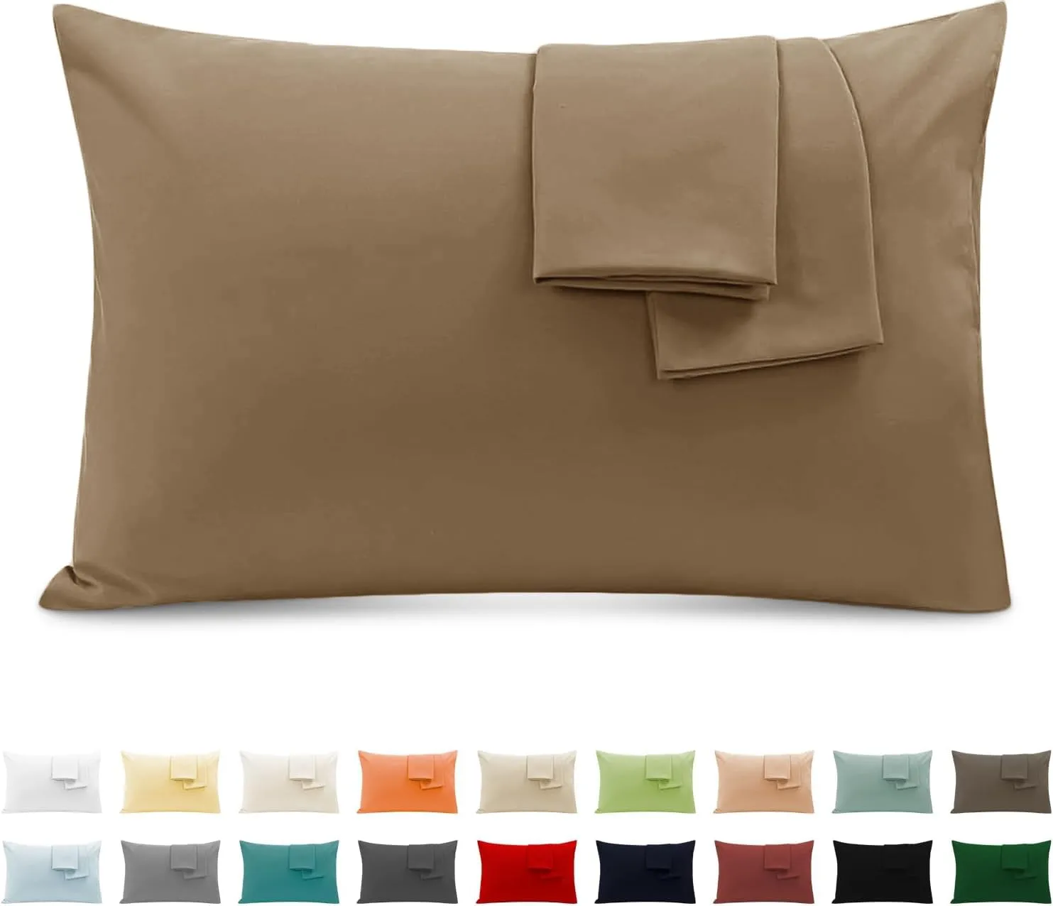 Poligino Federe Cuscini Letto Matrimoniale in Cotone 40x70 cm, Set 2 Pezzi, Tortora - immagine 1