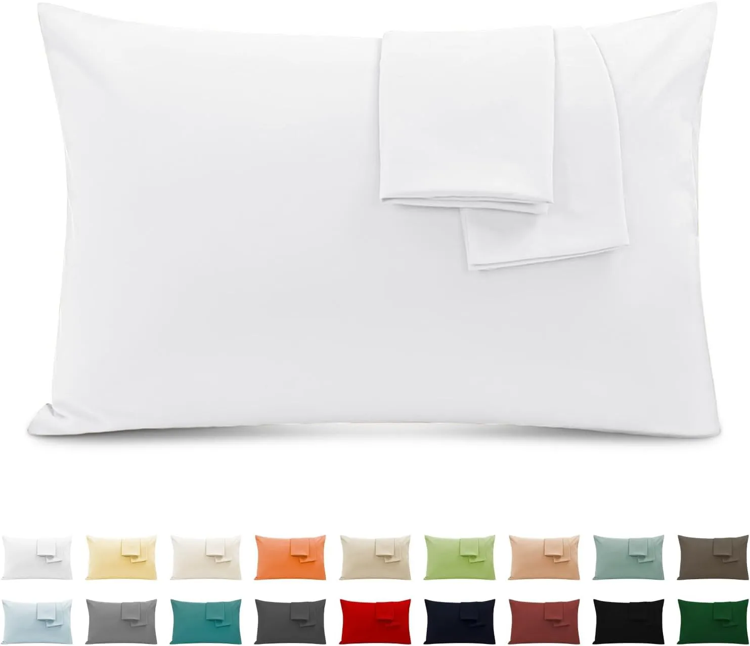 Poligino Set 2 Federe Cuscini Letto Matrimoniale in Cotone 50x80 cm - Bianco - immagine 1