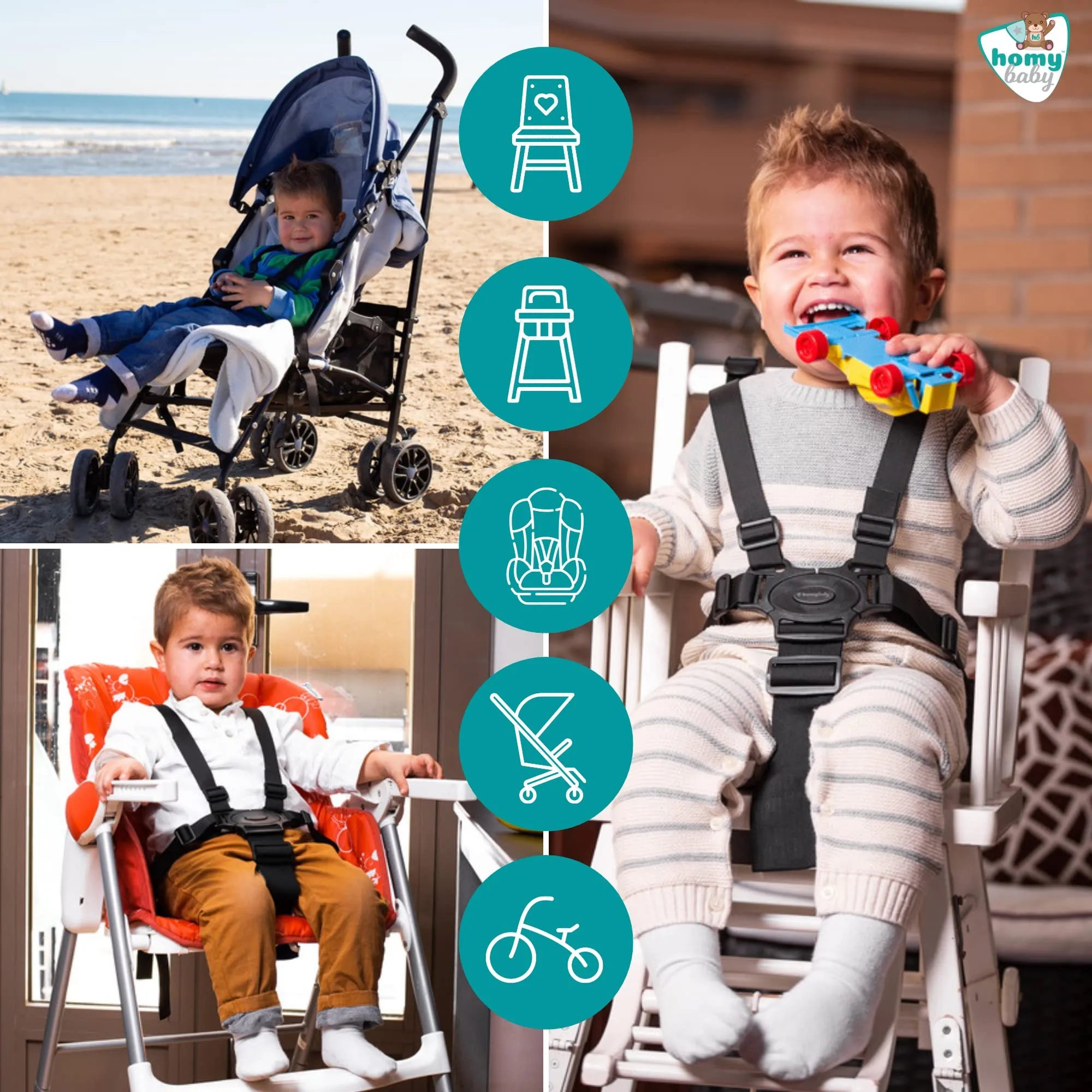 HOMYBABY Cintura di Sicurezza Universale per Bambini per Seggiolini, Passeggini, Seggioloni e Biciclette - immagine 2