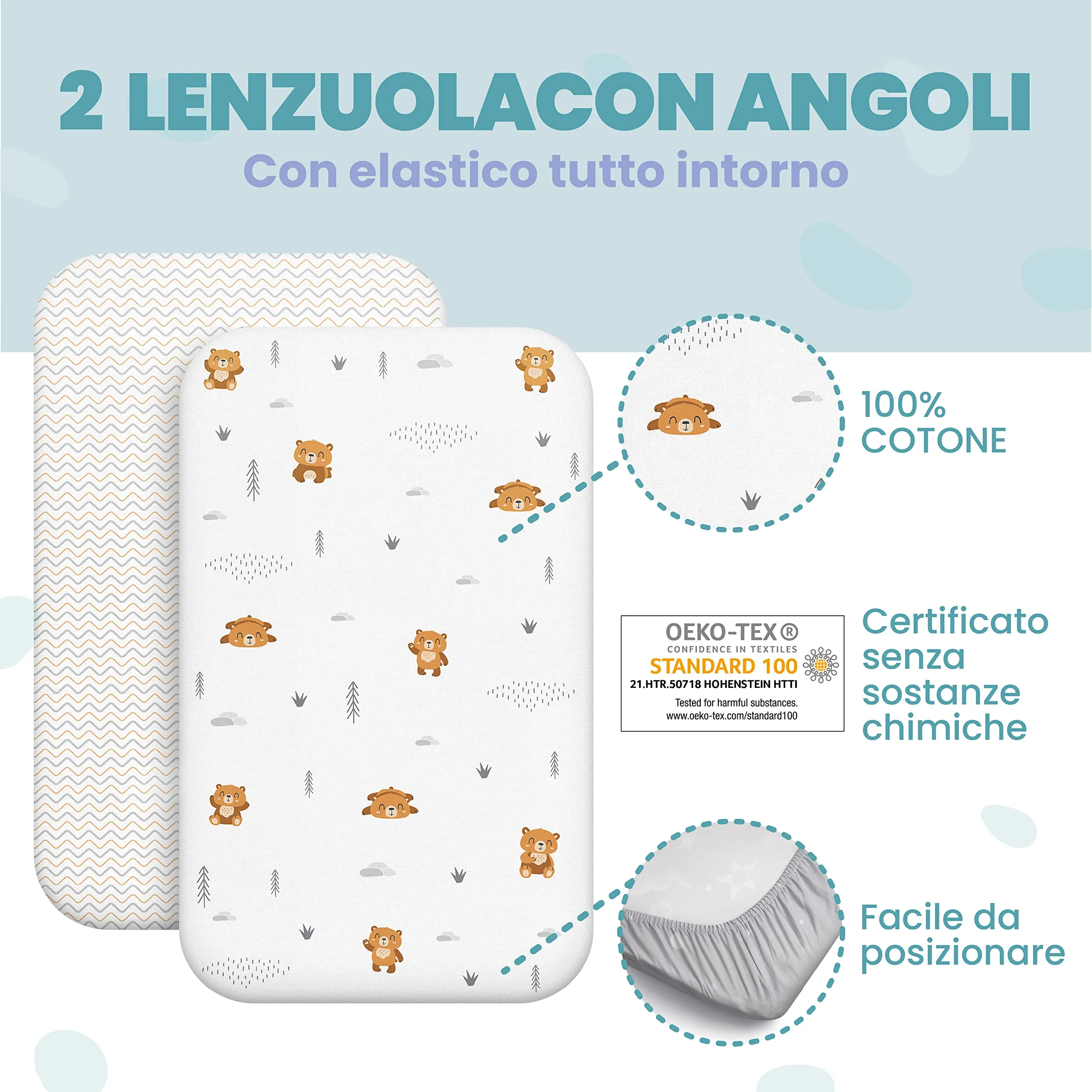 Sweety Fox Set Lenzuola 3-in-1 per Culla Co-sleeping 55x90 cm - 2 Lenzuola con Angoli e 1 Coprimaterasso Impermeabile - Arancione - immagine 5