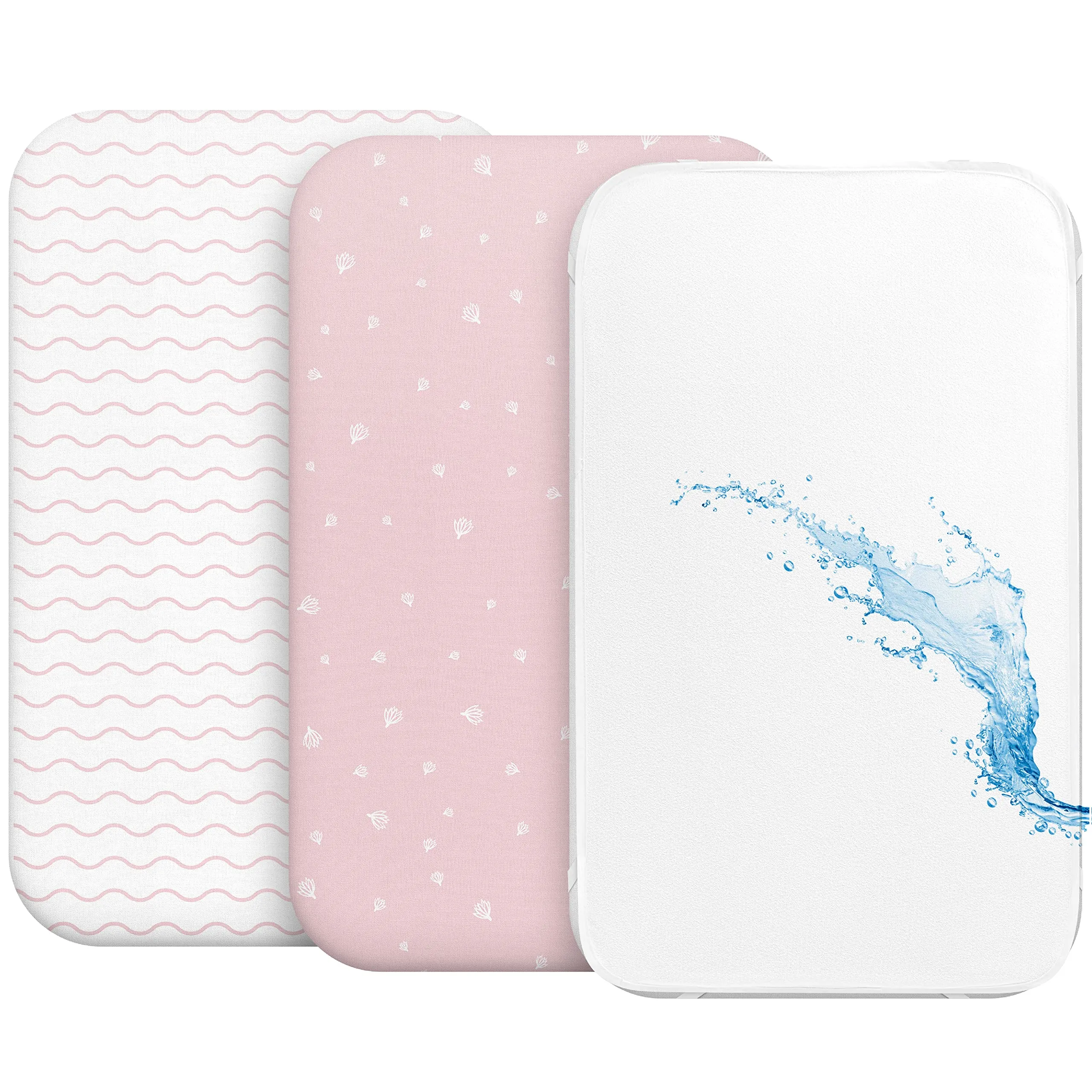 Sweety Fox Set Lenzuola 3-in-1 per Culla Cododo, 2 Lenzuola con Angoli e 1 Coprimaterasso Impermeabile, 55x90 cm, Rosa - immagine 1
