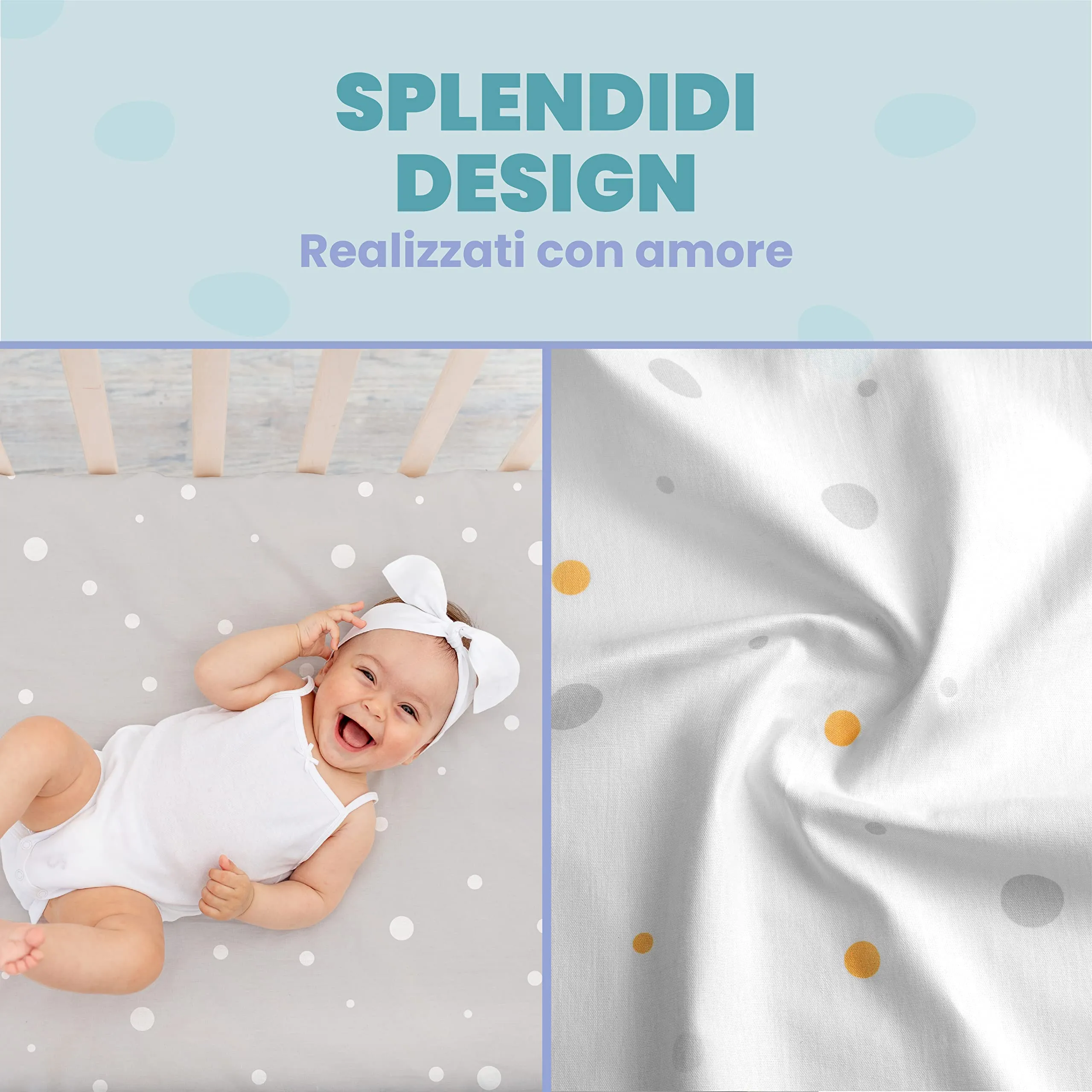 Sweety Fox Set Lenzuola Culla Cododo 3-in-1, 2 Lenzuola con Angoli e 1 Coprimaterasso Impermeabile, 55x90 cm, Grigio - immagine 6