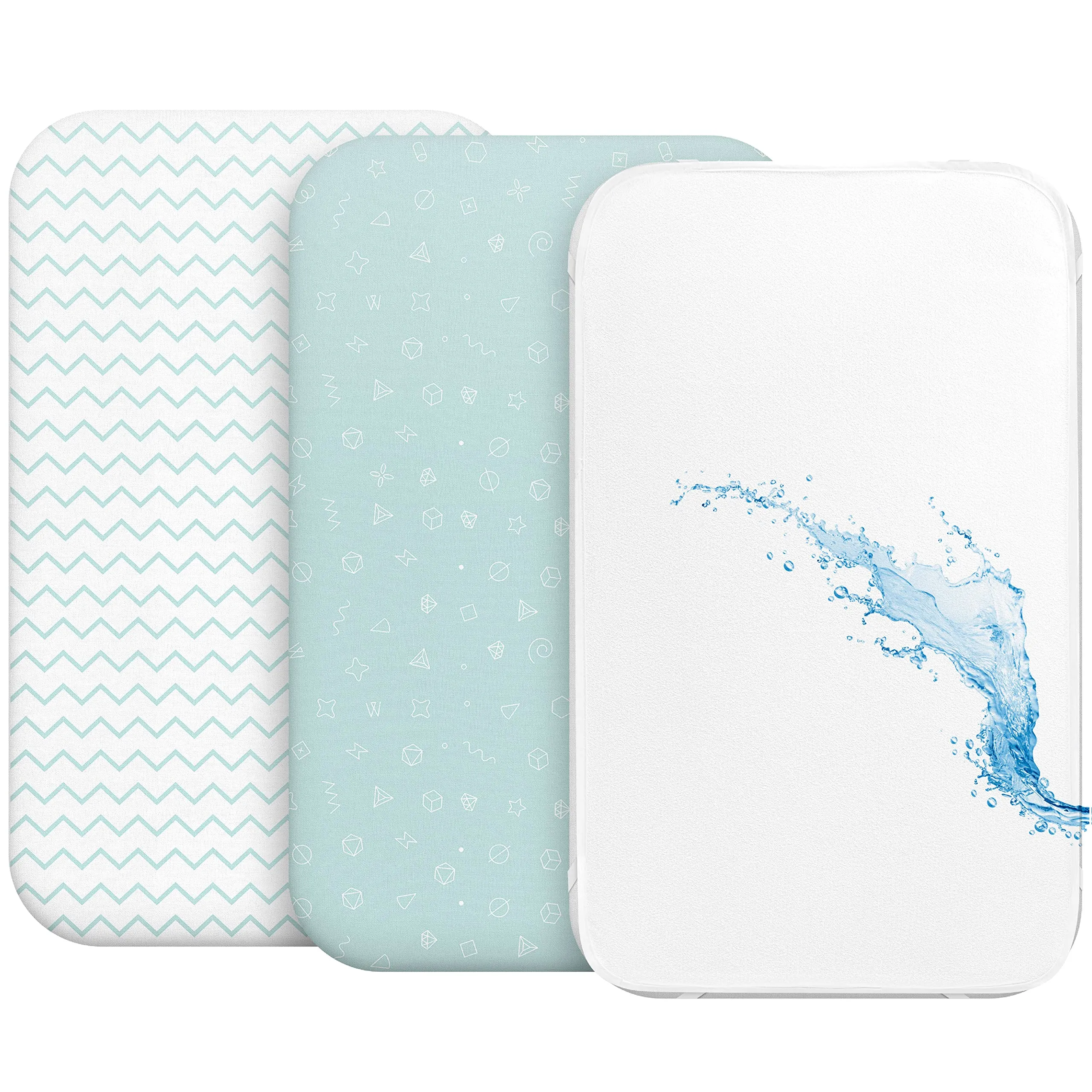 Sweety Fox Set 3-in-1 Lenzuola Culla Cododo con Angoli (Set da 2) e Coprimaterasso Impermeabile 55x90 cm, Blu - immagine 1