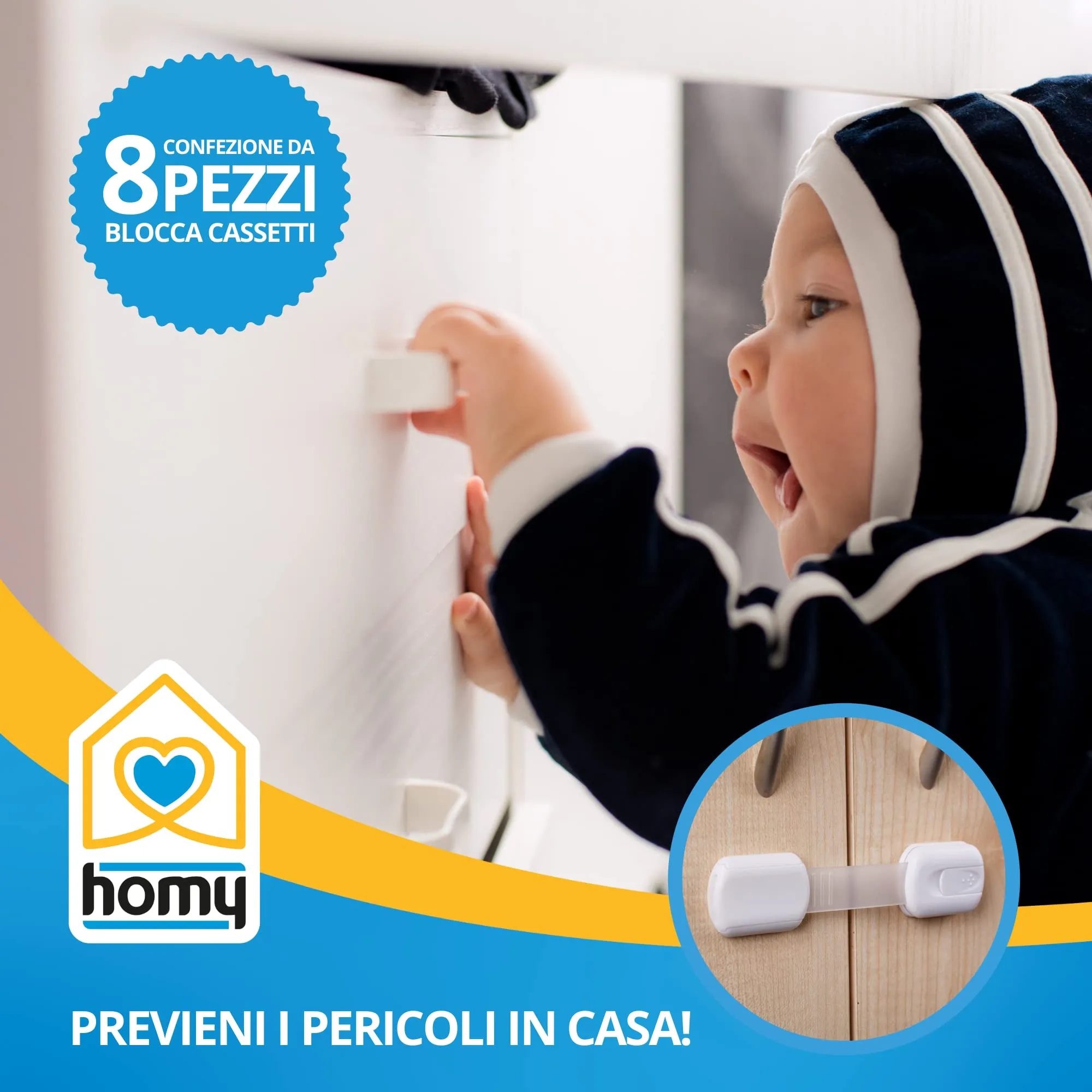 Homy Kit 8 Blocca Cassetti di Sicurezza per Bambini e Protezione per Mobili - immagine 2