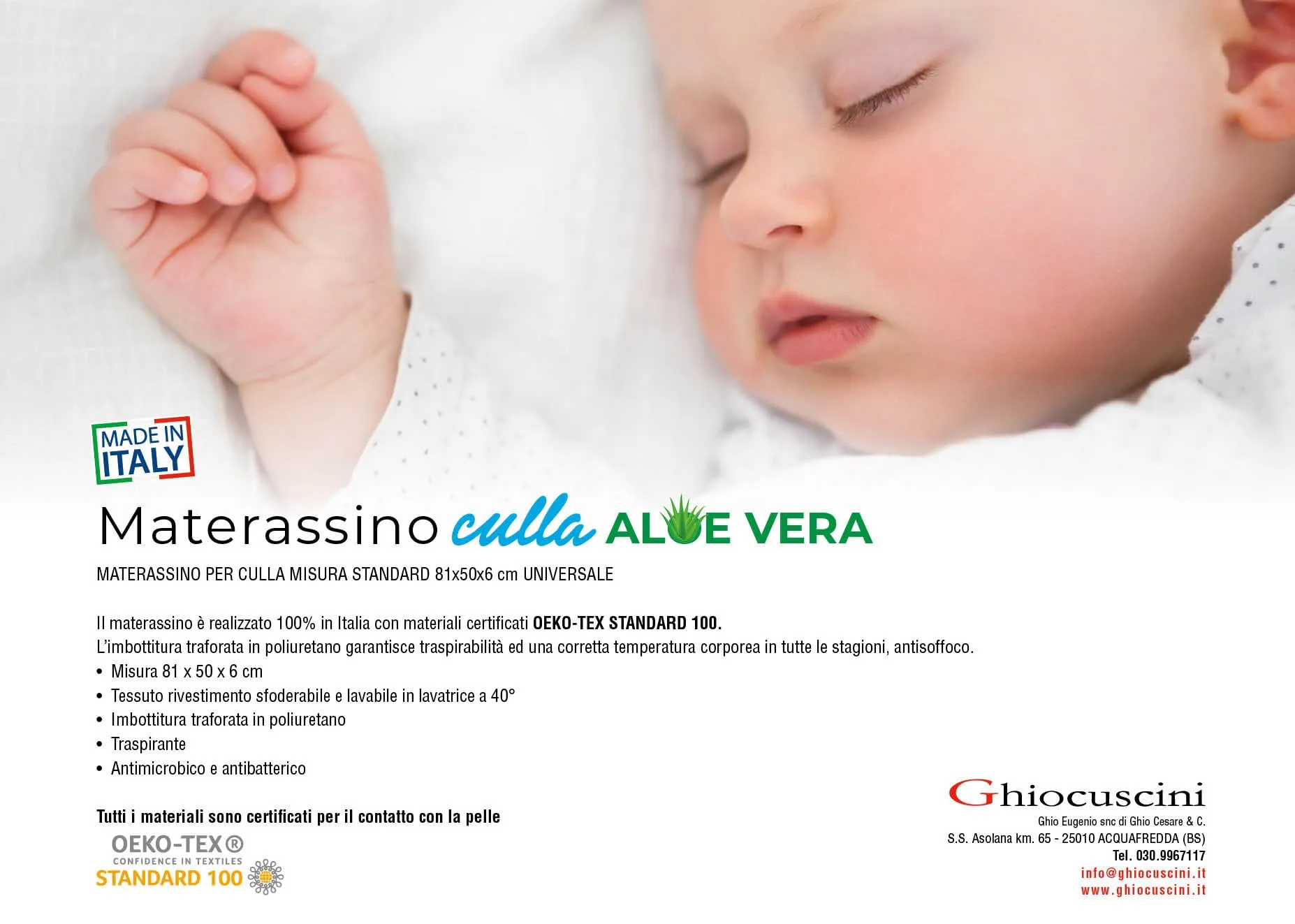 GHIOCUSCINI Materasso per Culla Aloe Vera, Traspirante e Antimicrobico, 50 x 81 x 6 cm, Made in Italy - immagine 5