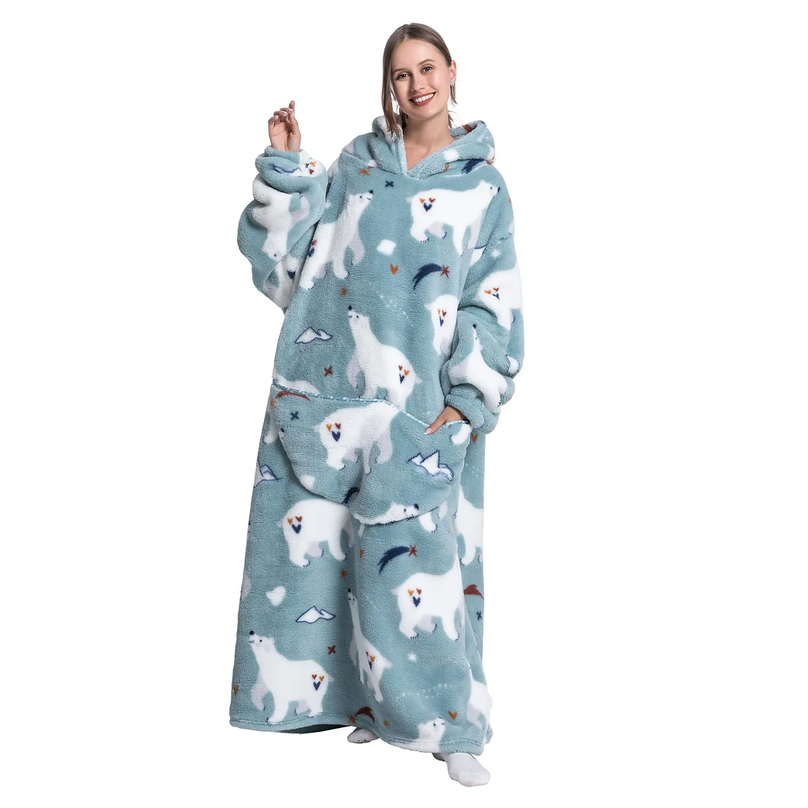 JOREAY Coperta con Cappuccio Oversize per Adulti, Orso - immagine 2