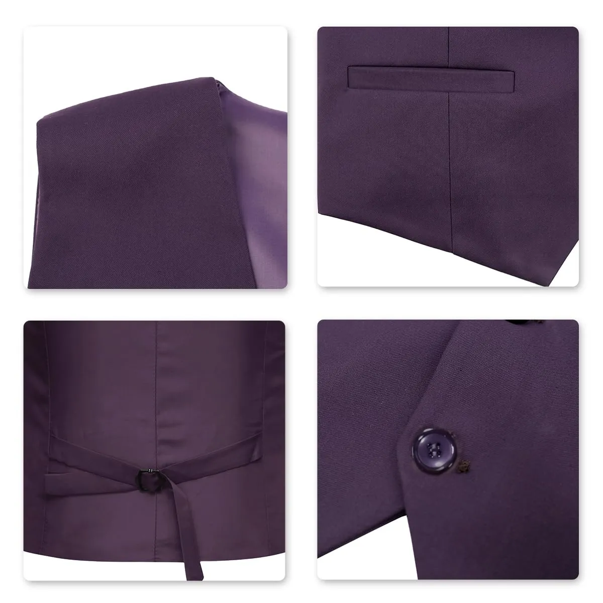 YOUTHUP Abito Uomo 3 Pezzi Slim Fit Blazer Panciotto Pantaloni - Viola - 3XL - immagine 5