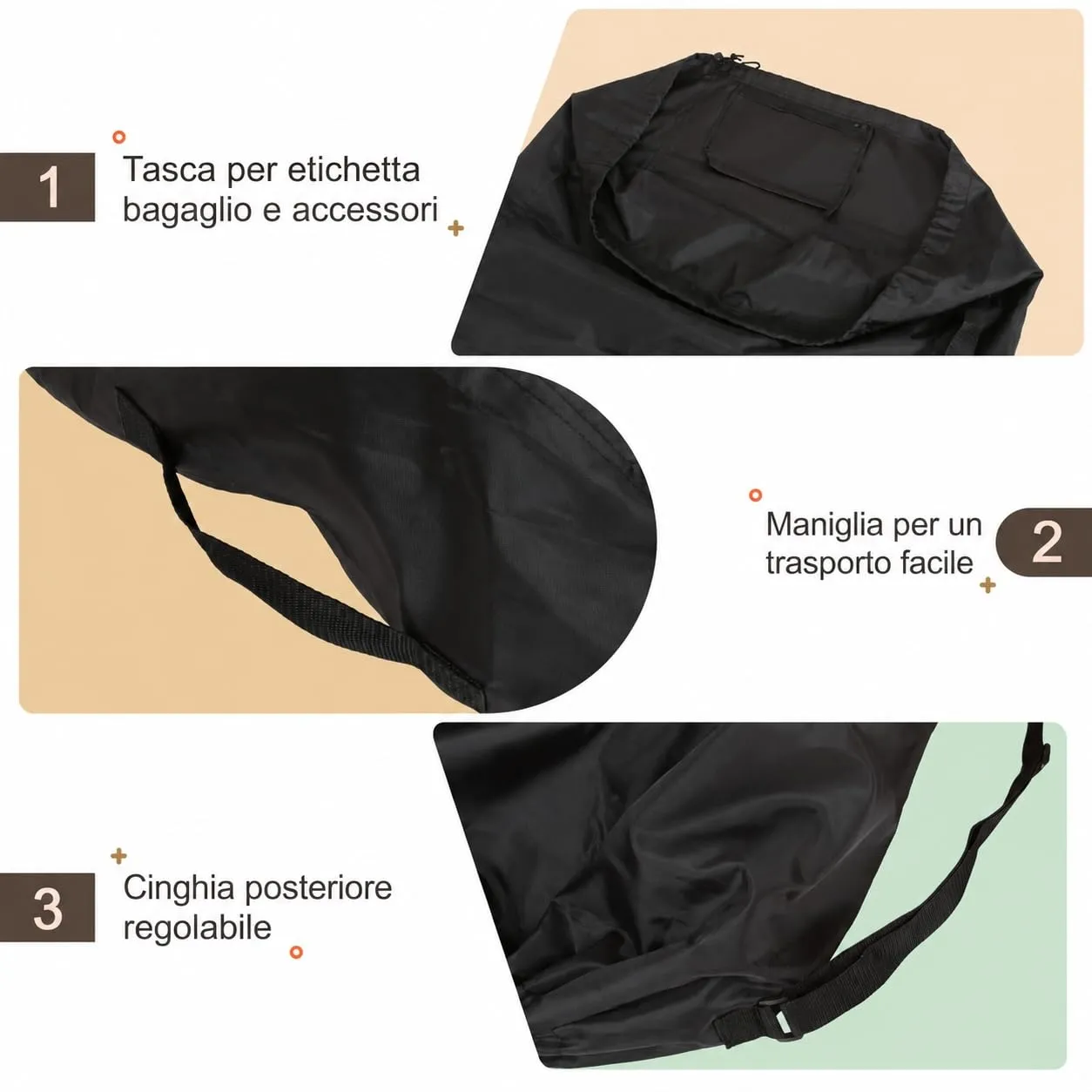 LIHAO Borsa da Viaggio per Passeggino con Tracolla, 117x53x33cm, Nero - immagine 3