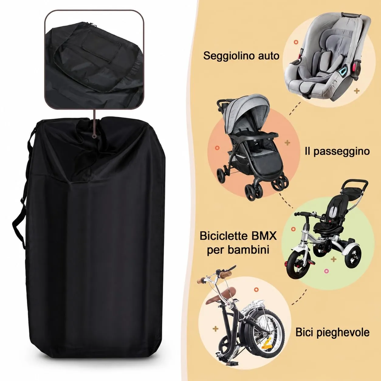LIHAO Borsa da Viaggio per Passeggino con Tracolla, 117x53x33cm, Nero - immagine 5