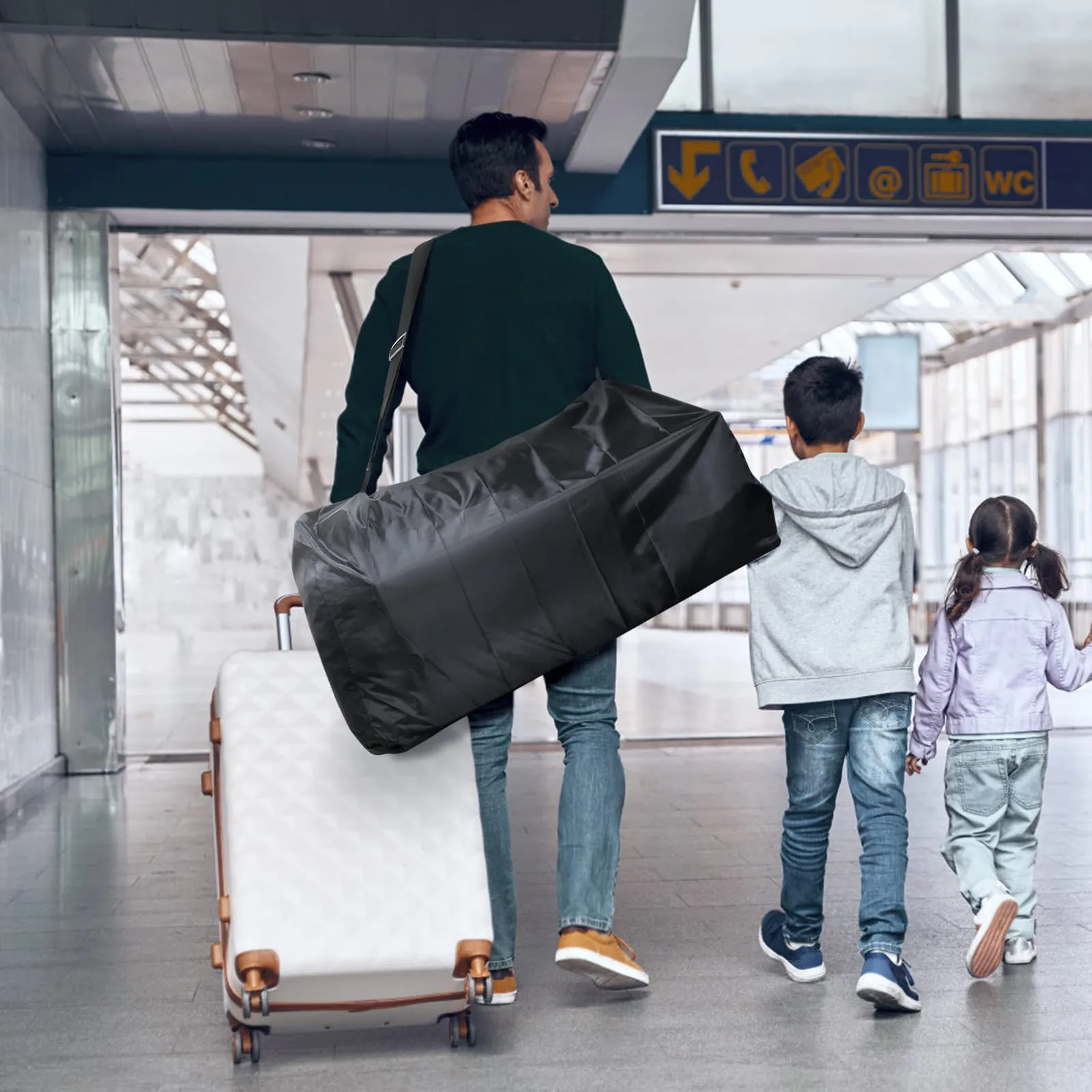 LIHAO Borsa da Viaggio per Passeggino con Tracolla, 117x53x33cm, Nero - immagine 8