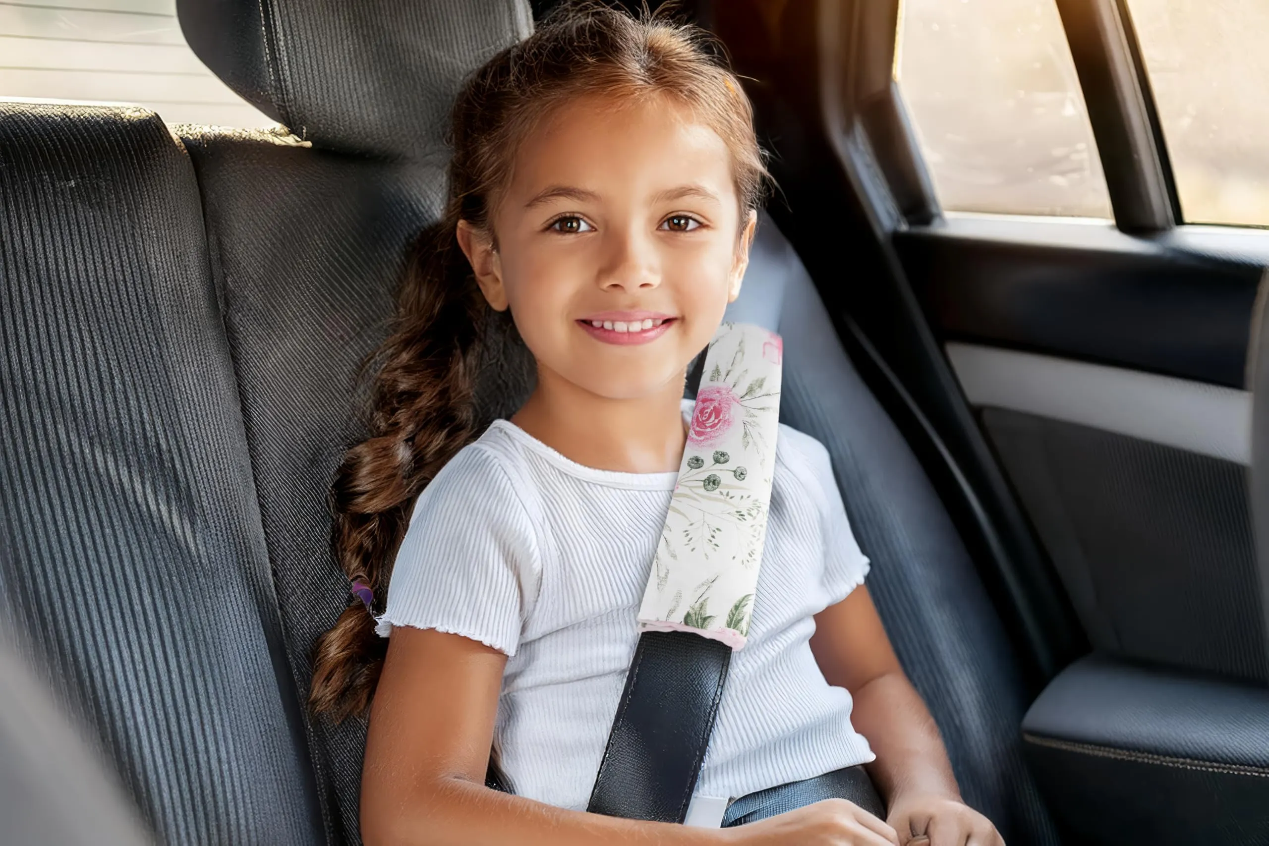 Medi Partners Copri Cintura di Sicurezza Auto per Bambini, 17x22cm, Cotone e Minky (Fiore con Minky rosa chiaro) - immagine 6