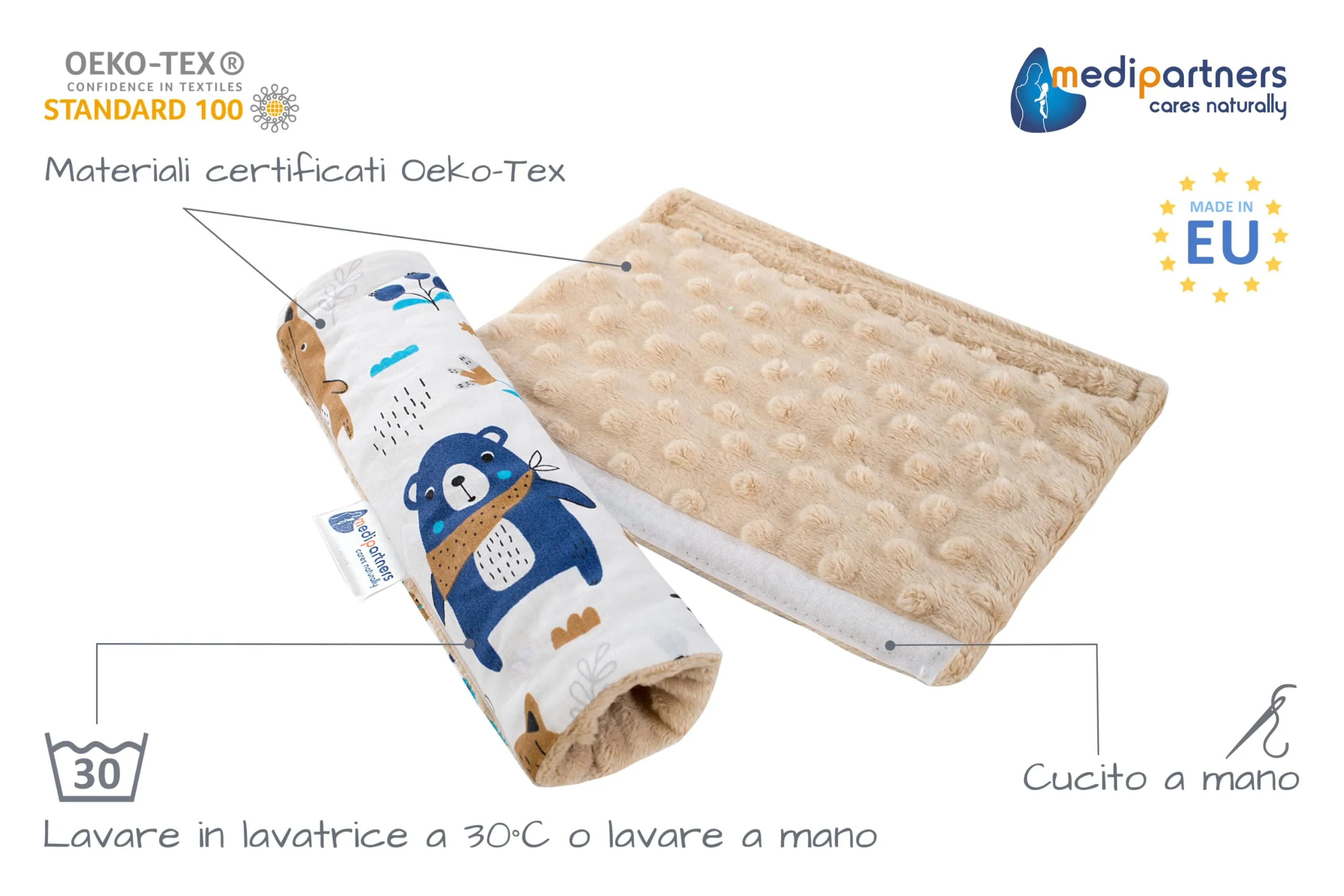 Medi Partners Copri Cintura di Sicurezza Auto per Bambini in Cotone e Minky, 17x22cm (Boho Animals con beige Minky) - immagine 2
