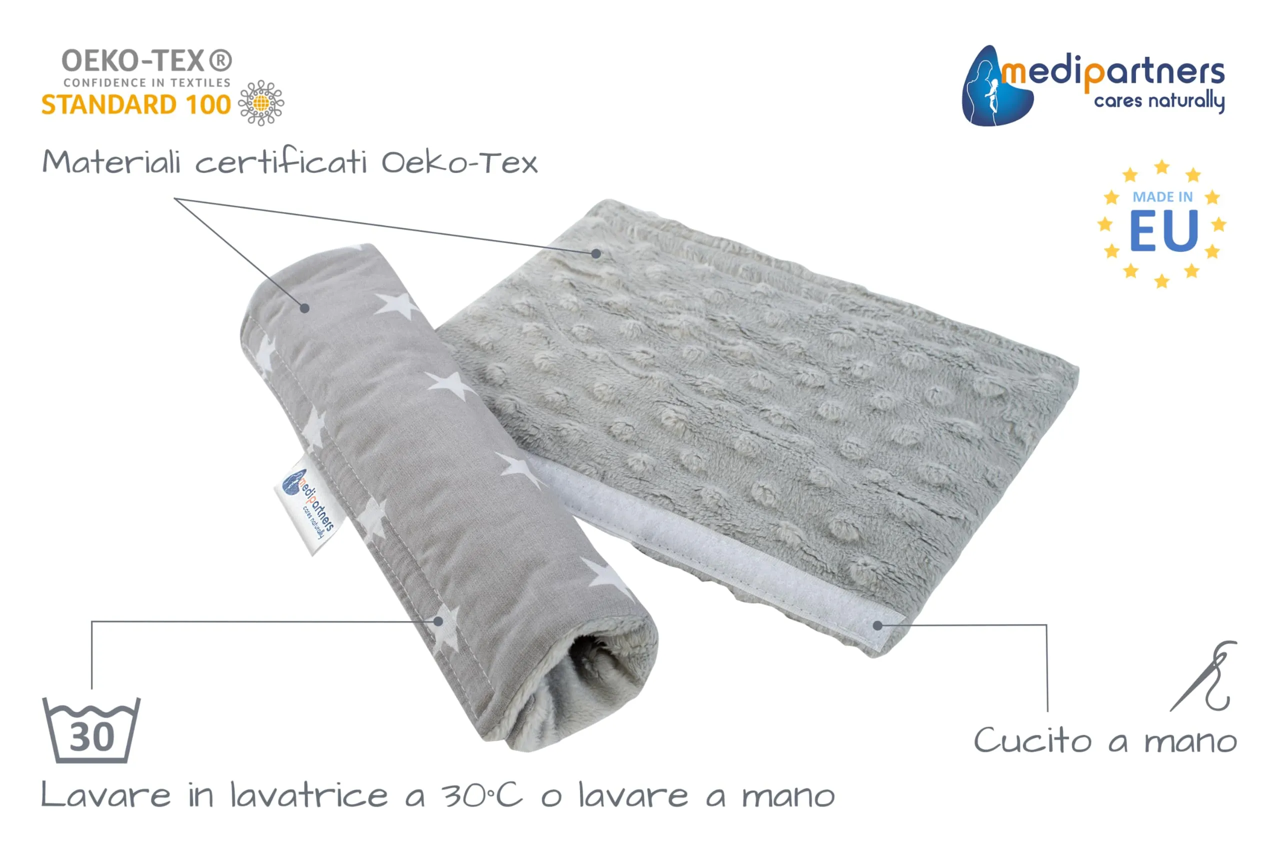 Medi Partners Copri Cintura di Sicurezza Auto per Bambini, 100% Cotone e Minky, 17x22cm (Stelle grigie con Minky) - immagine 2