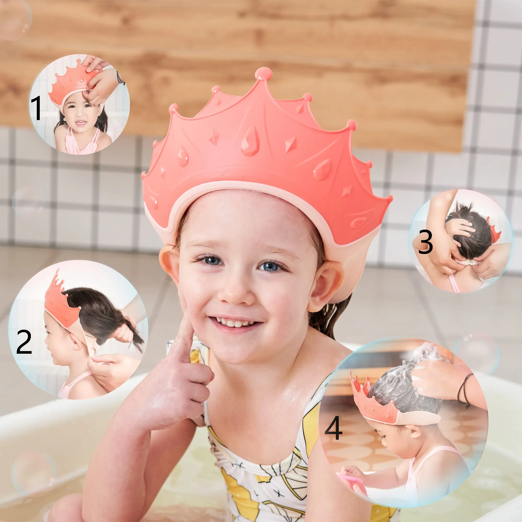 FUSACONY Cuffia da doccia per bambini regolabile, protezione per shampoo senza lacrime, da 0 a 9 anni (rosso) - immagine 4