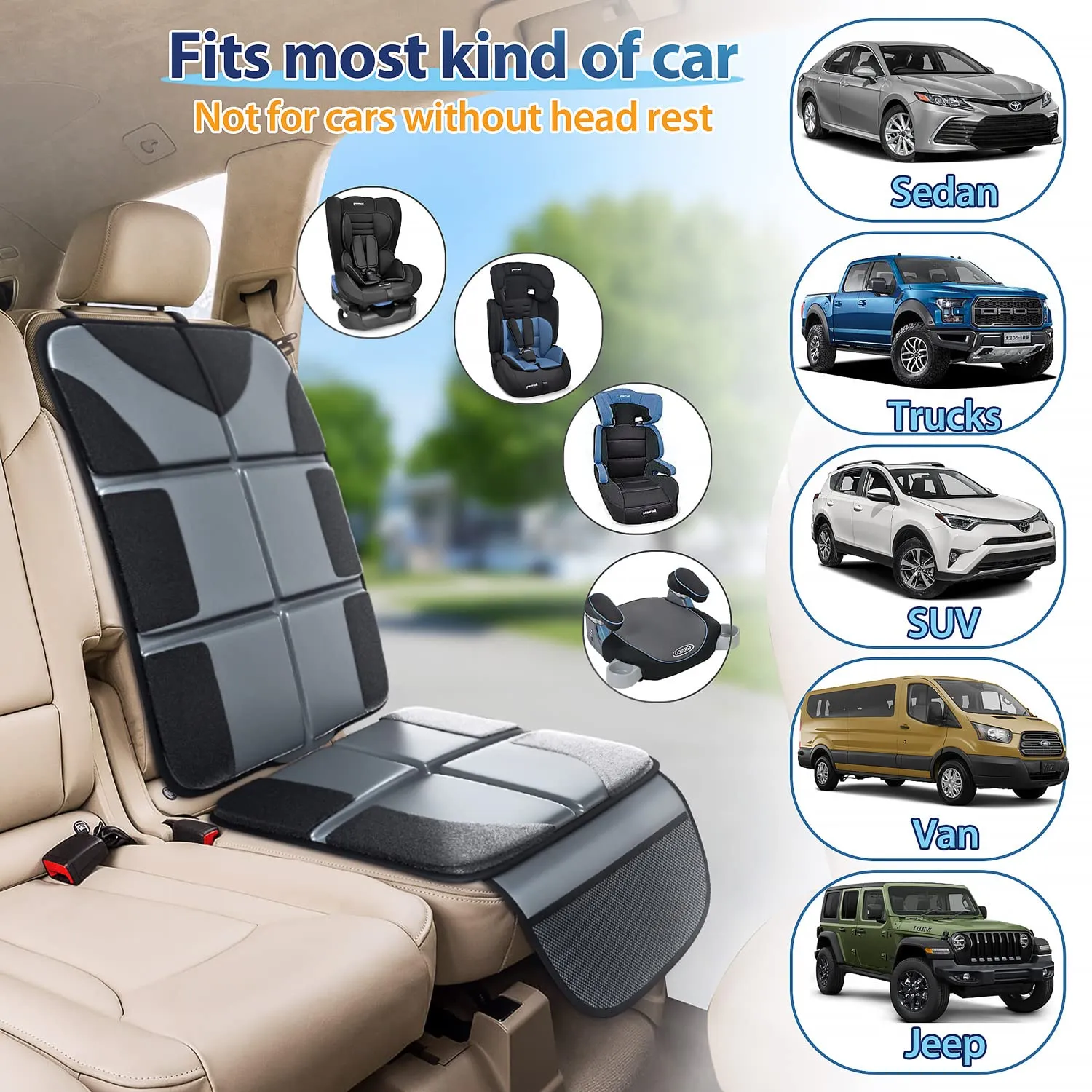 Gimars Protettore di Sedili Auto XL, Compatibile ISOFIX, Tessuto Oxford 600D Impermeabile, Grigio (2 Pezzi) - immagine 4