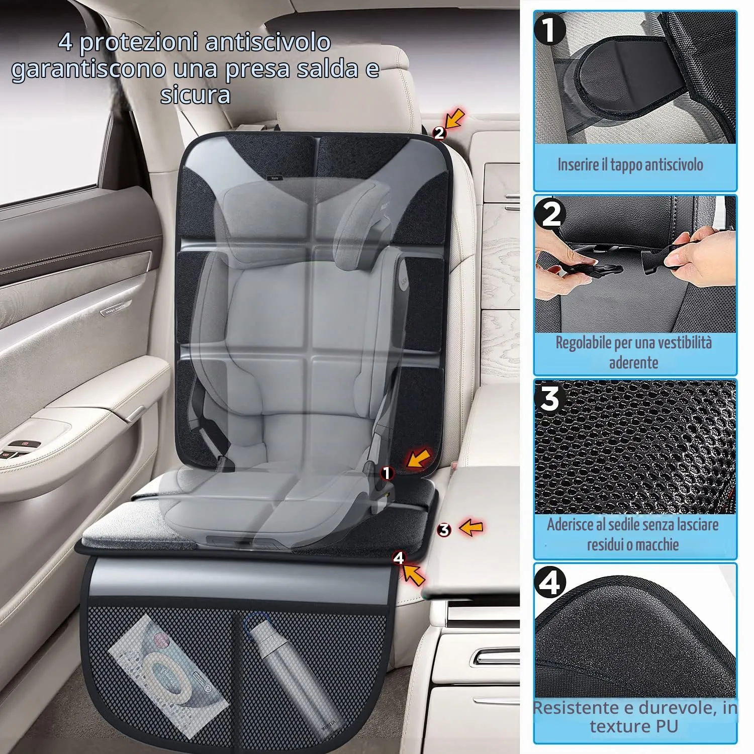 Gimars Protettore di Sedili Auto XL, Compatibile ISOFIX, Tessuto Oxford 600D Impermeabile, Grigio (2 Pezzi) - immagine 5