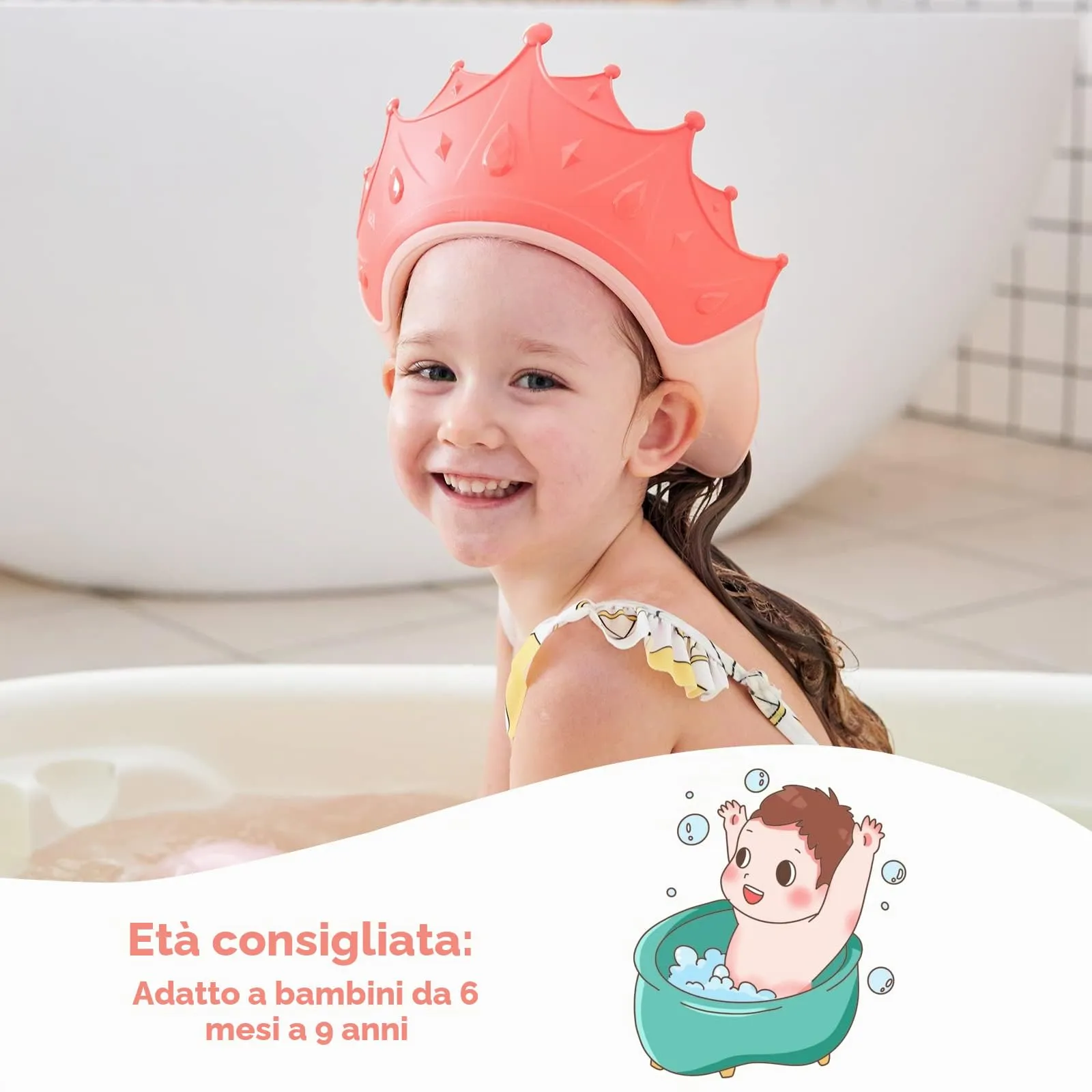 FUSACONY Cappello Doccia per Bambini in Silicone Morbido Regolabile (2-Pack) - immagine 2