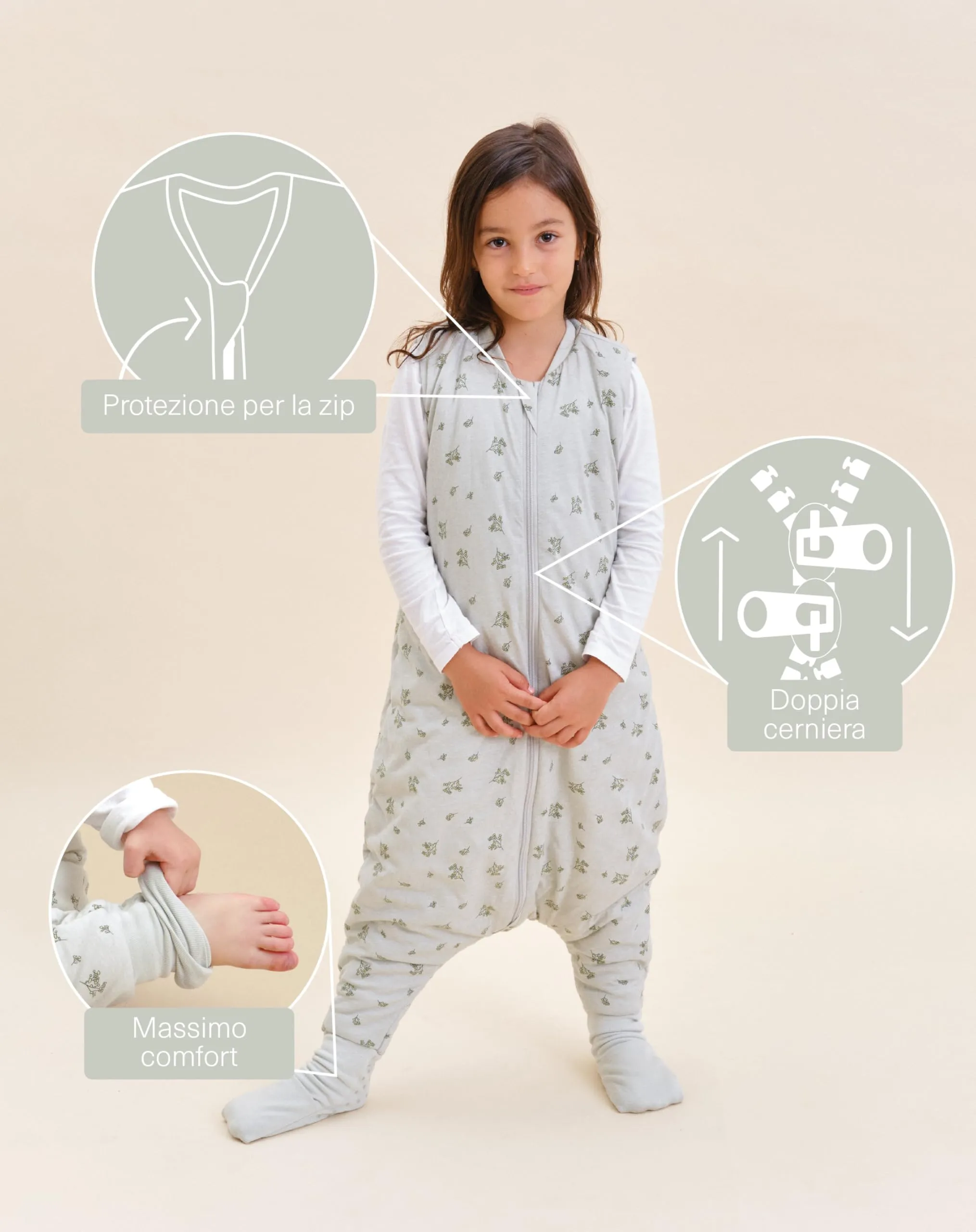 molis&co Sacco Nanna Invernale con Piedini 2.5 TOG, 100% Cotone Oeko-TEX 100, Botany Green, 2 anni - immagine 3