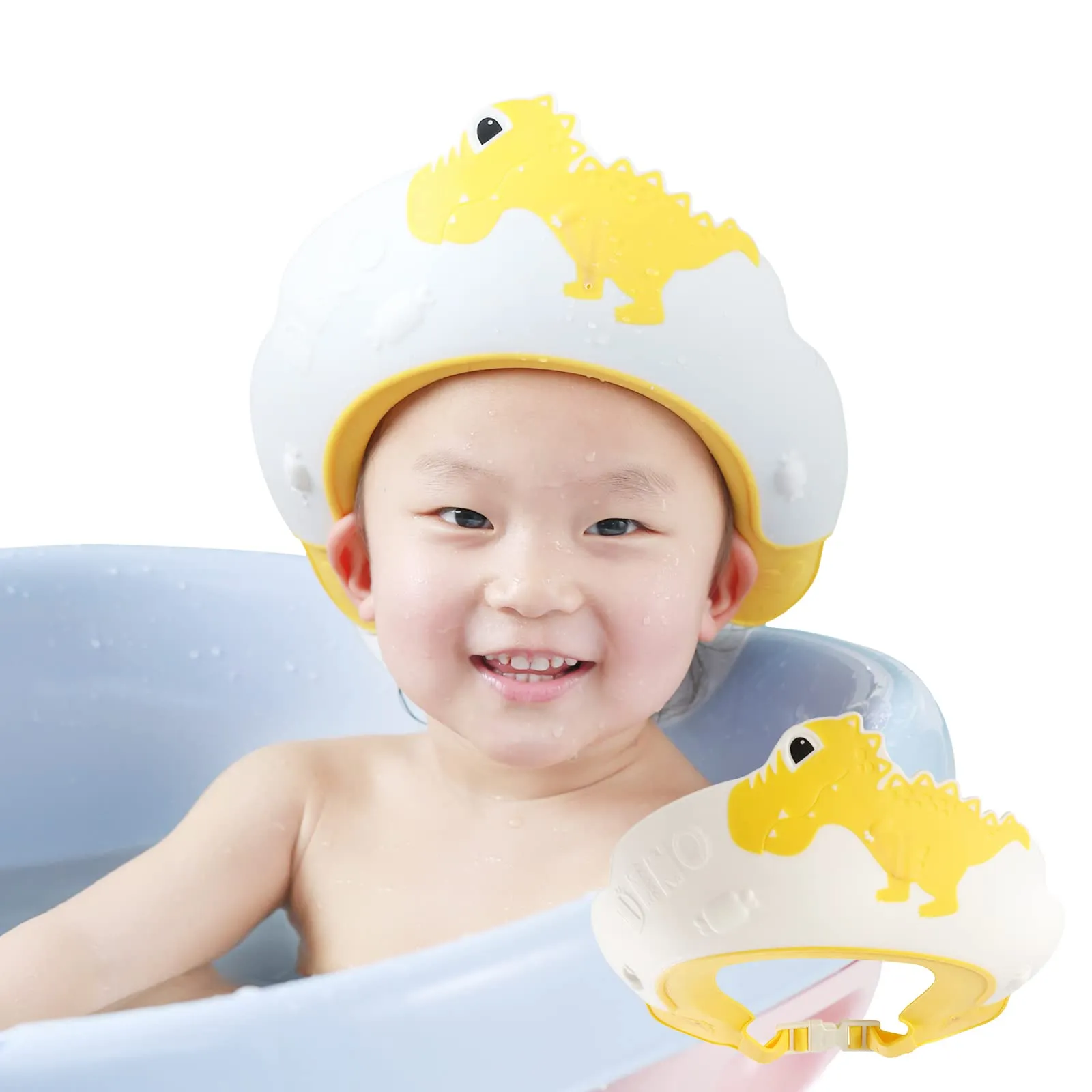 FUSACONY Cuffia da doccia regolabile per bambini 0-9 anni, Design Dinosauro Giallo - immagine 1