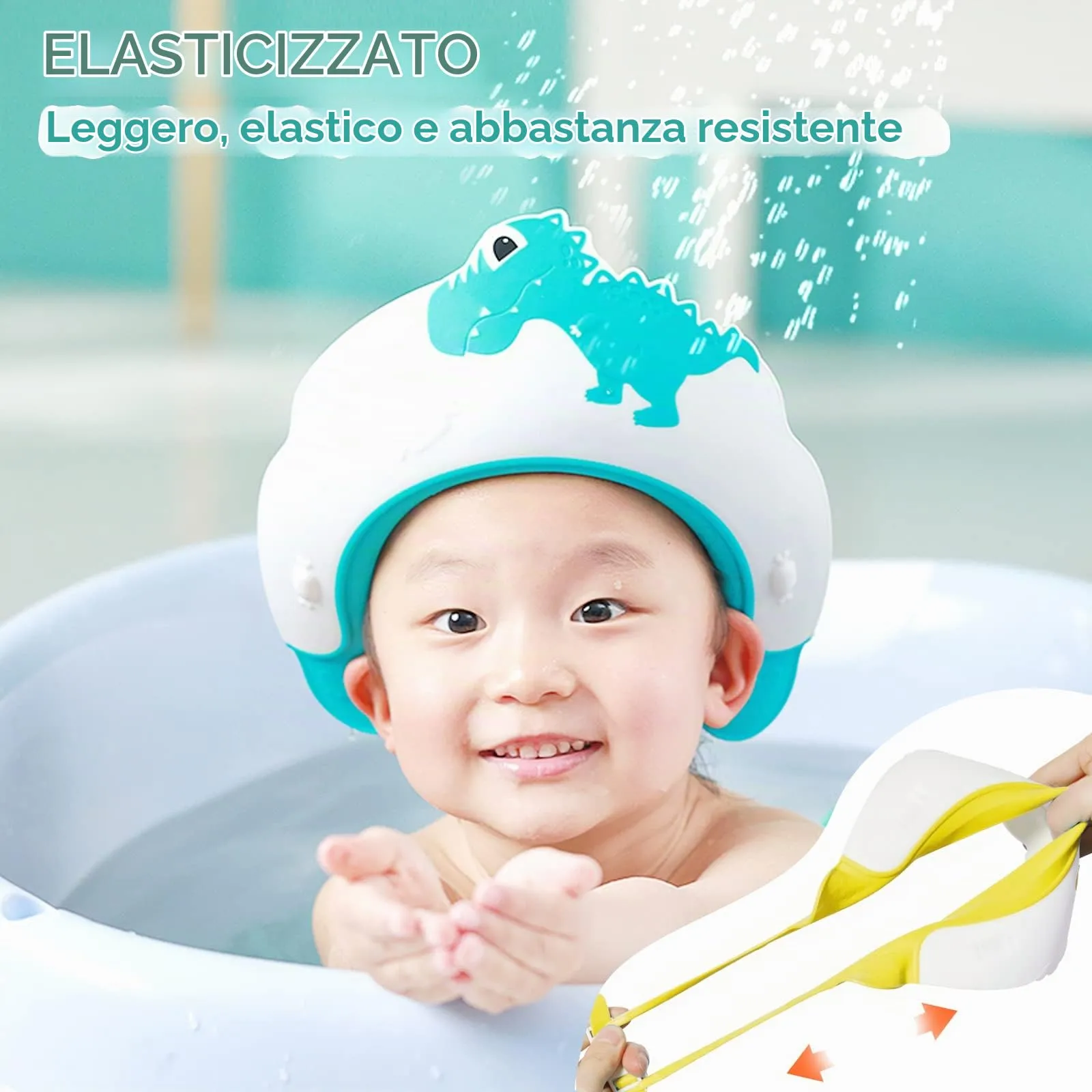 FUSACONY Cuffia da doccia regolabile per bambini 0-9 anni, Dinosauro Blu - immagine 3