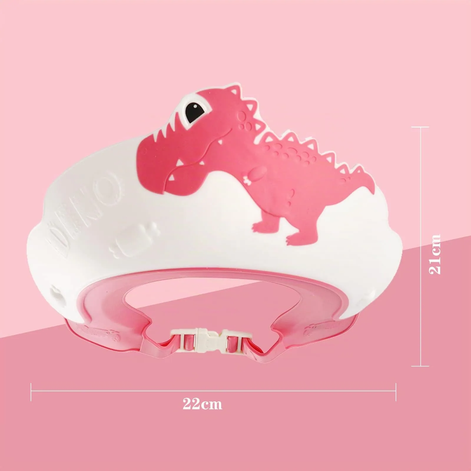 FUSACONY Cuffia da doccia per bambini con visiera regolabile, impermeabile per occhi e orecchie, design Dinosauro Rosa - immagine 6