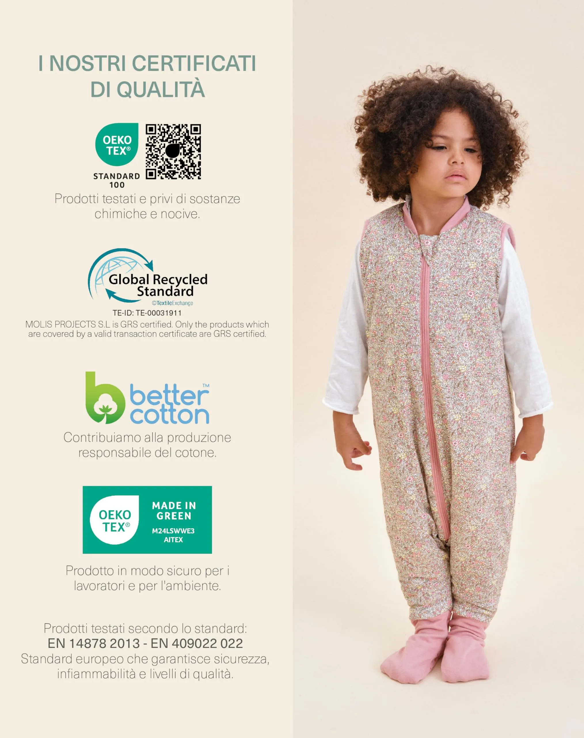 molis & co Sacco Nanna Invernale con Piedini e Calzini, 2.5 TOG, 100% Cotone Oeko-TEX 100, Pastel Floral, 2 anni - immagine 6